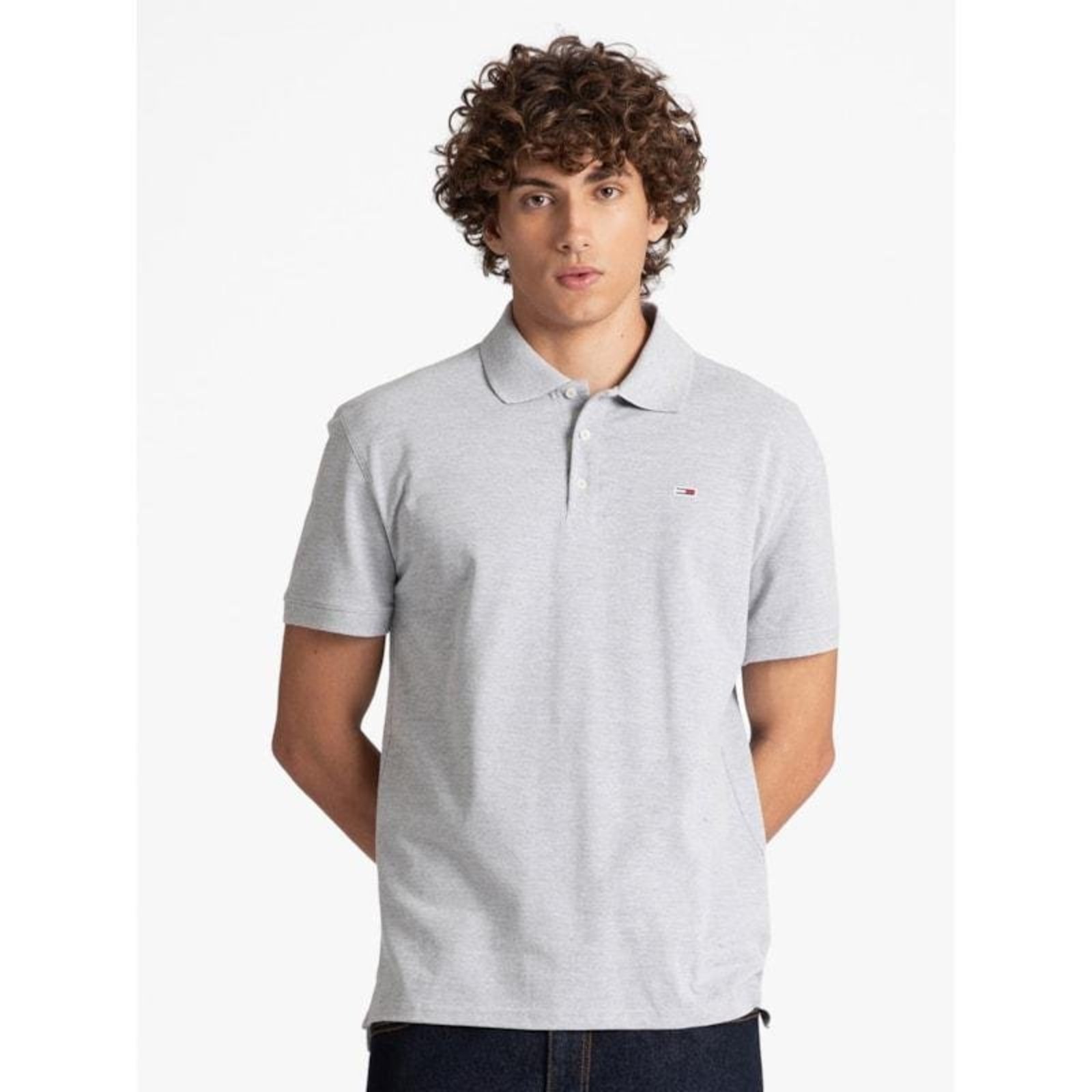 Polo Clássica Piquê Tommy Jeans Cinza