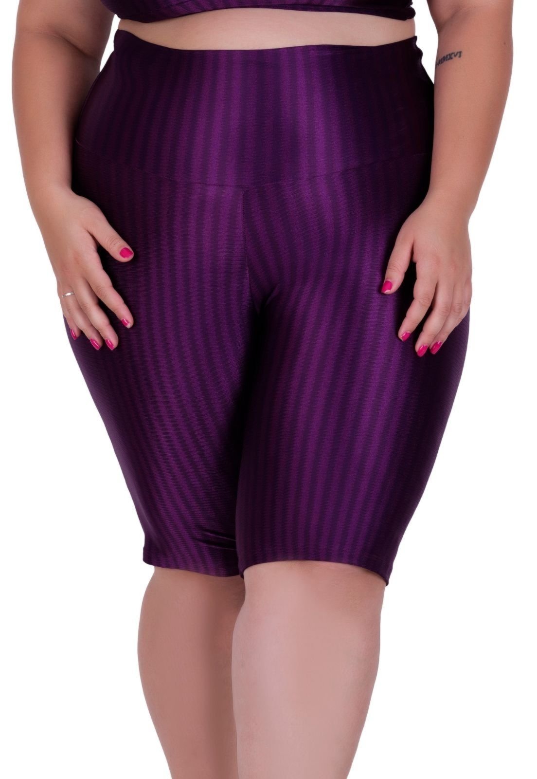 Bermuda para Academia Terra e Mar Plus Size Fitness Cintura Alta 3D Roxo