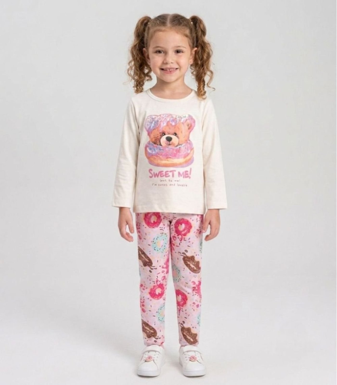 Infantil - Conjunto Algodão Menina Blusa Longa E Calça Kappes Bege