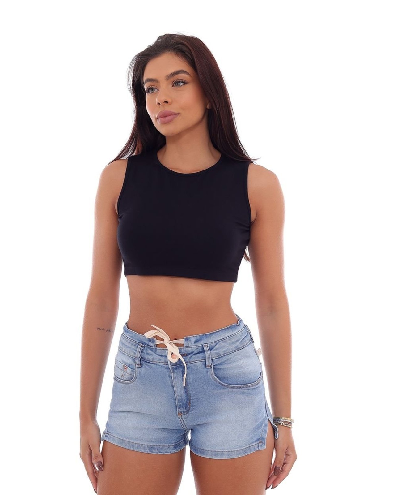 Shorts Feminino Jeans Boy com Canaleta Acima do Cós e Abertura Lateral Na Barra 22260 Clara Consciência