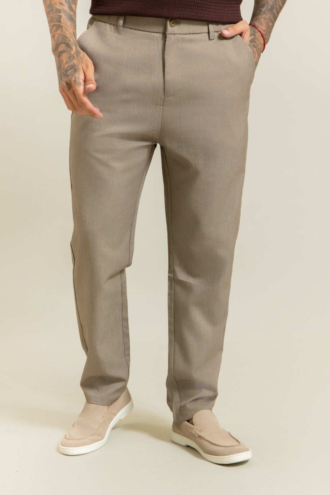 Calça Alfaiataria Reta Masculina Social Caqui Dialogo