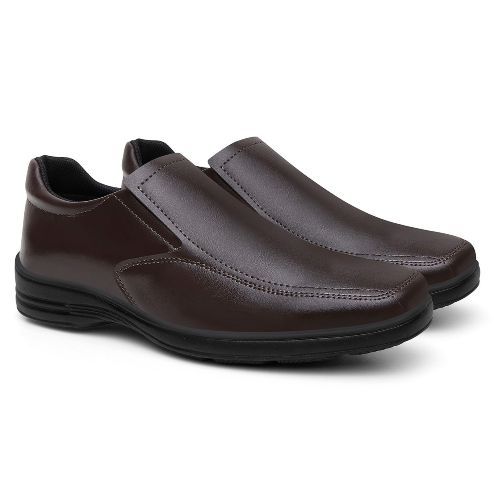 Sapato Masculino Conforto Anna Andrade Casual Social Slip On Bico Quadrado Anatômico Café