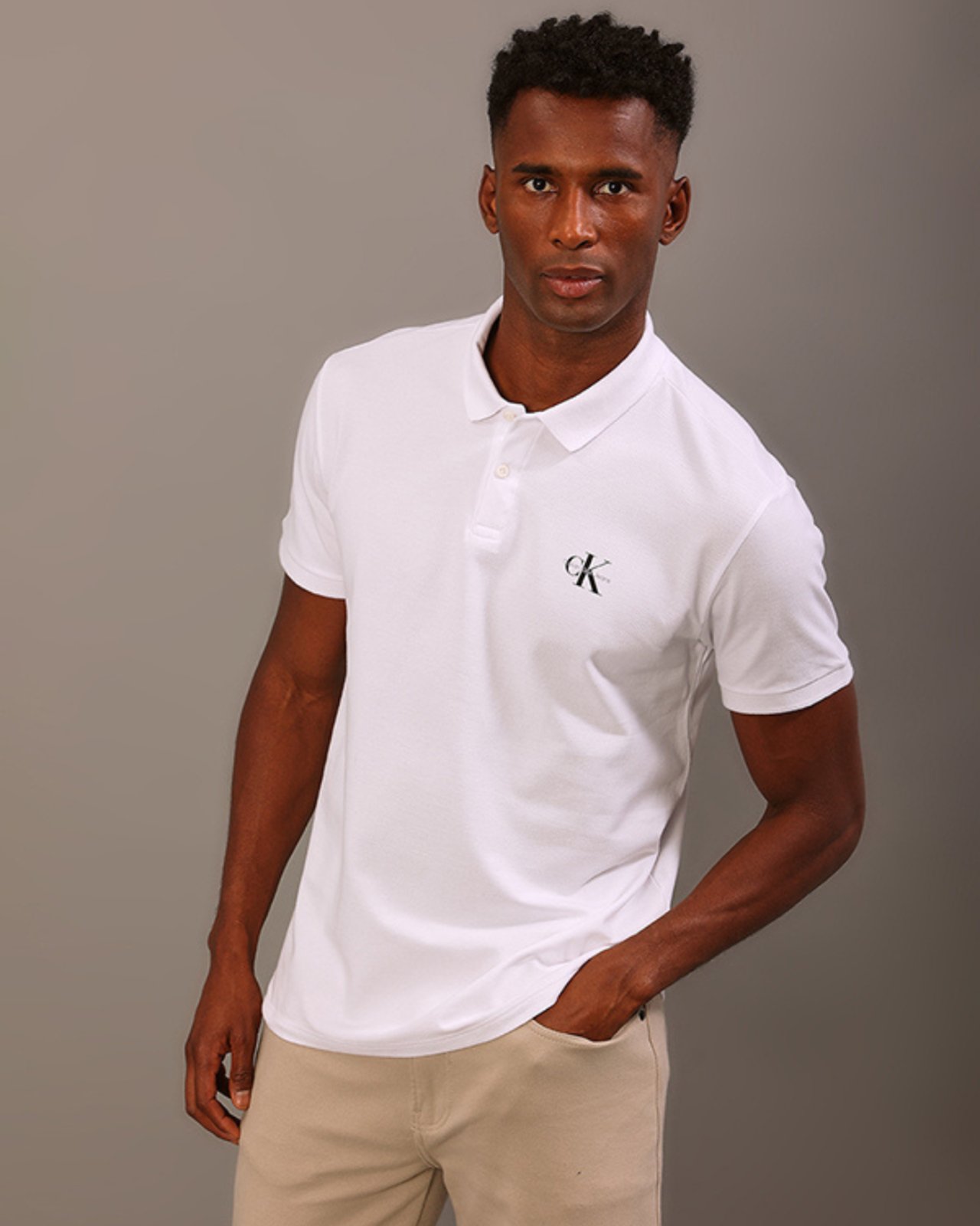 Polo Manga Curta CKJ Masc Issue Branco