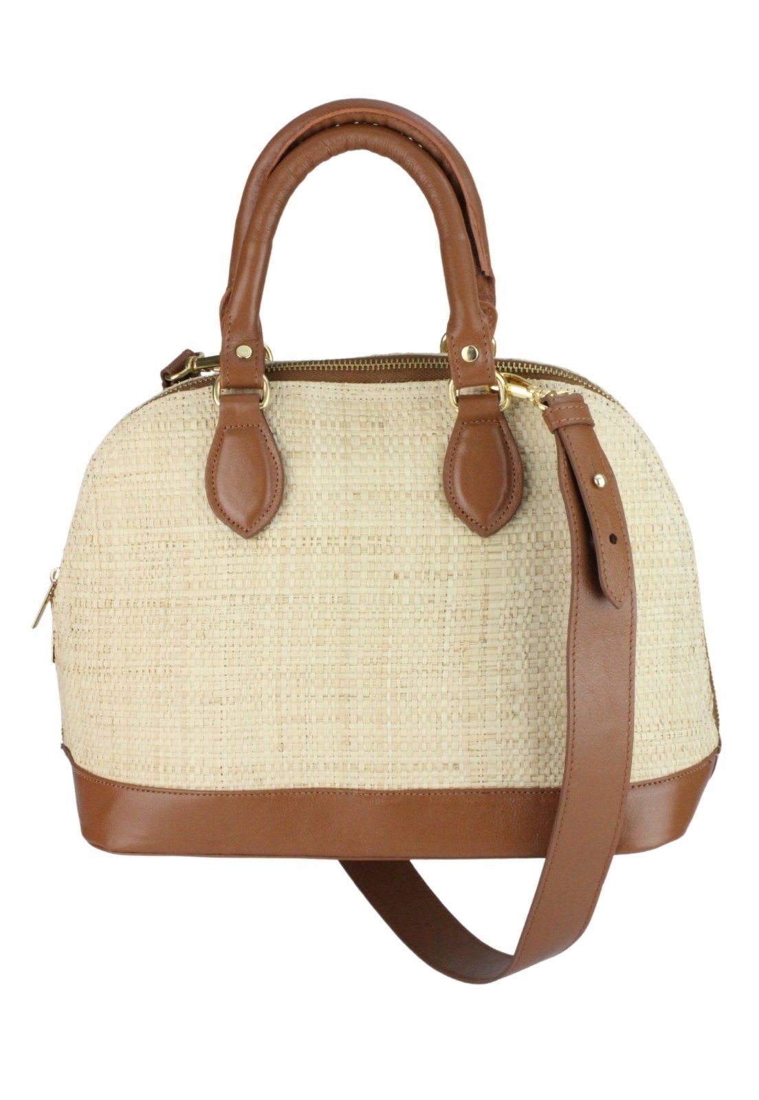 Bolsa Nua Duza Palha Natural e Couro Caramelo