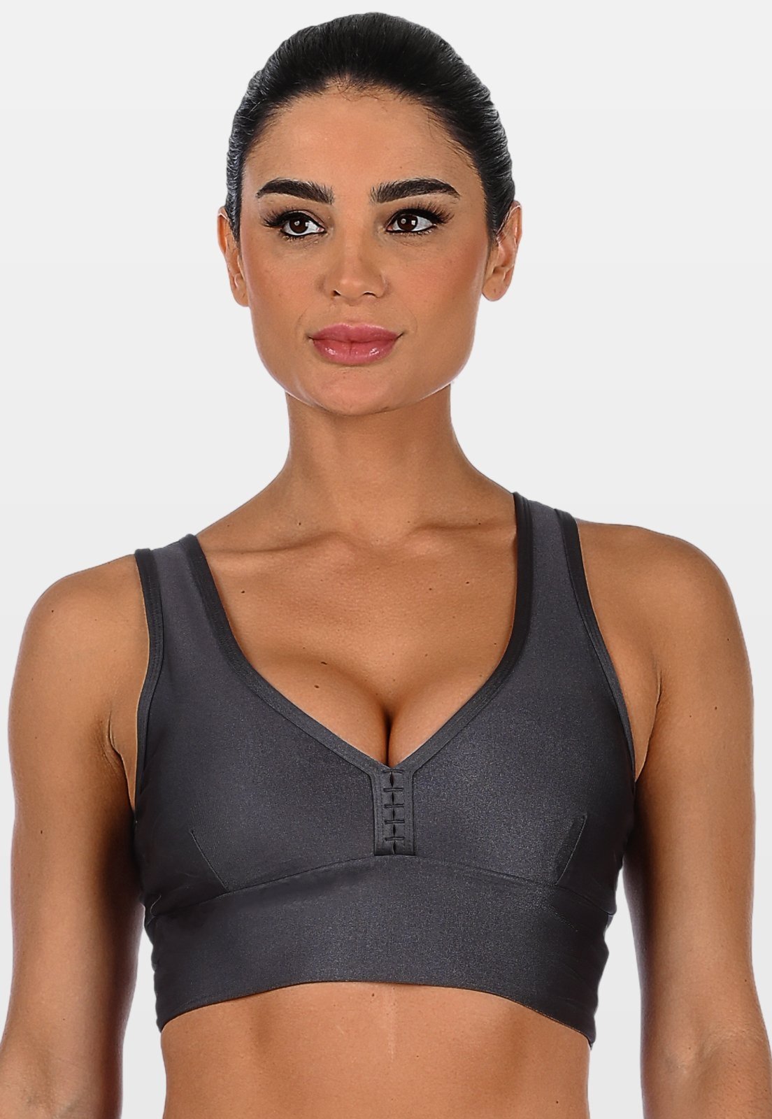 Top Cropped Fitness Cirrê Com Bojo Removível Summer Soul Regata Cinza Escuro