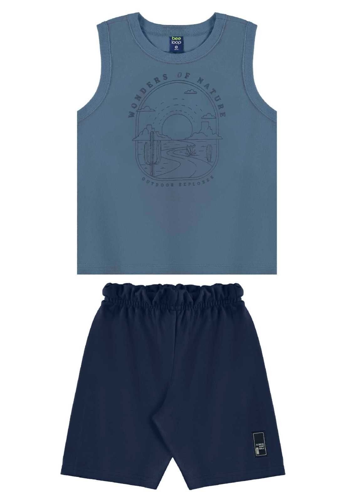 Infantil – Conjunto Regata e Bermuda Menino Bee Loop Azul