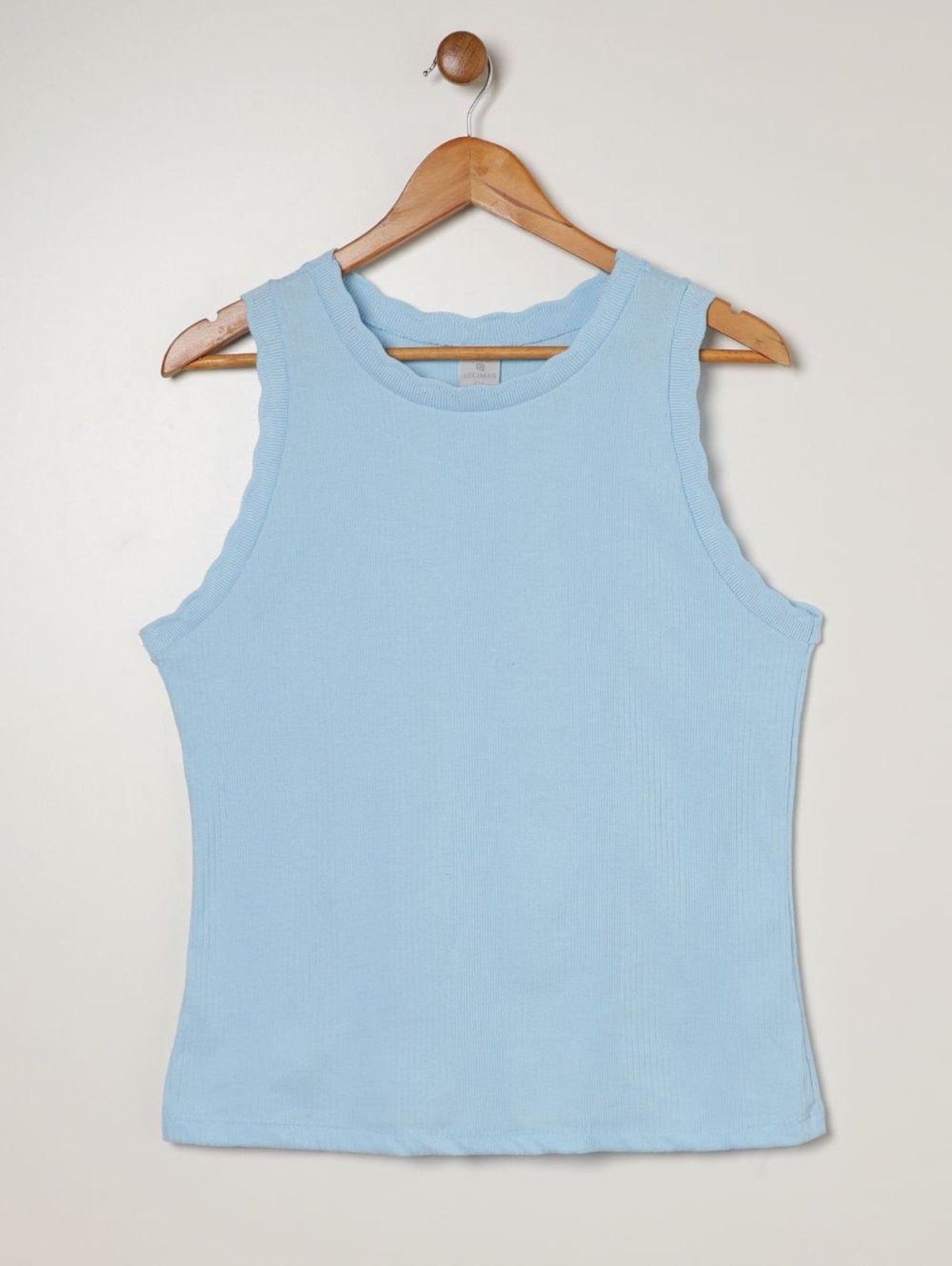 Blusa Canelada Sem Manga Plus Size Feminina AZUL CLARO