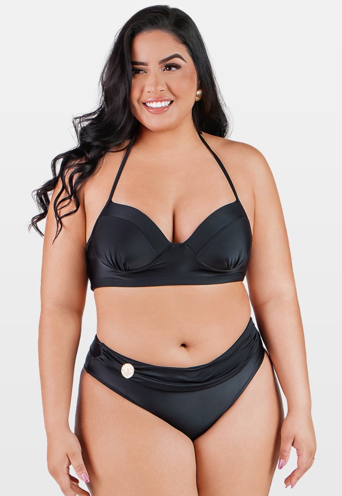 Biquíni Summer Soul Com Bojo e Fecho Cintura Baixa Plus Size Preto