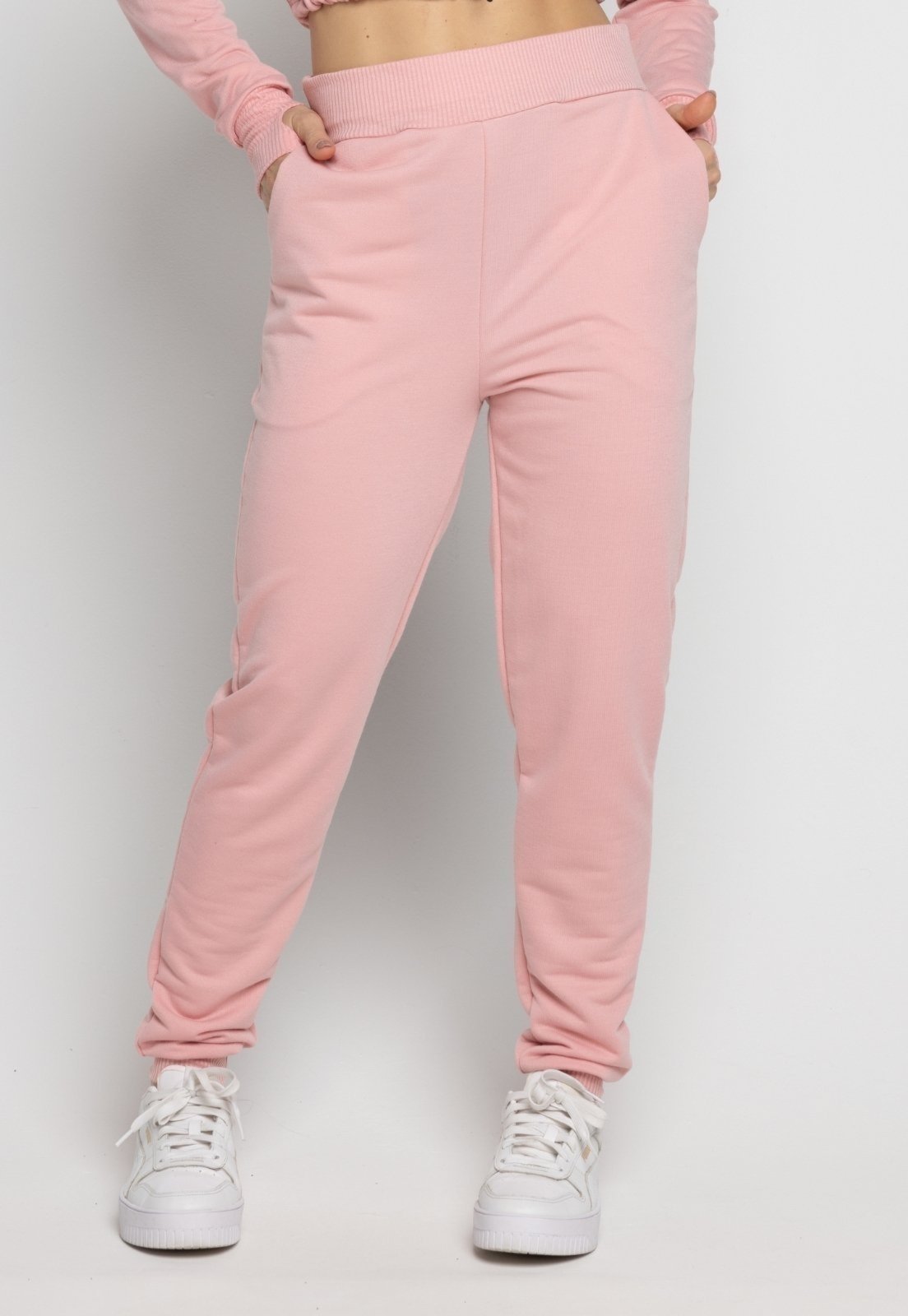 Calça Feminina WLS Modas Moletinho Jogger Com Elástico e Bolsos Rosa