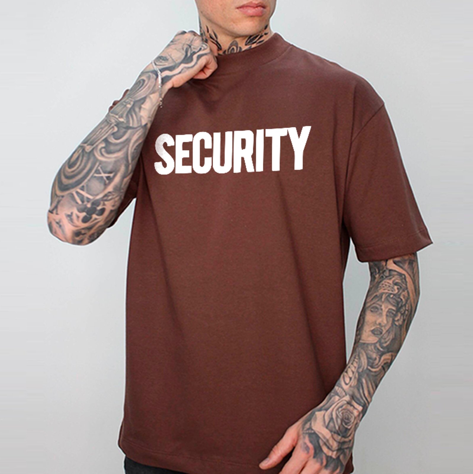 Camiseta Oversized Security Uniforme Casual Unissex Marrom