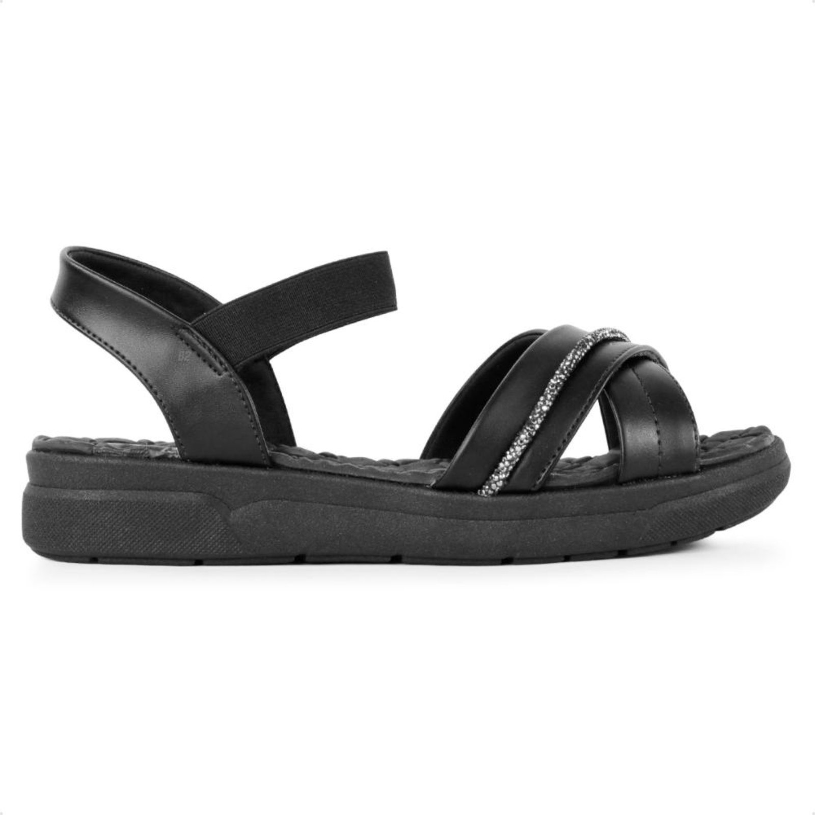 Sandália Comfortflex Elastic Strass Feminina Preto