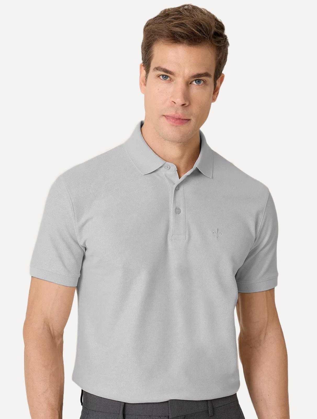 Polo Dudalina Masculina Piquet Essential Color Cinza Claro