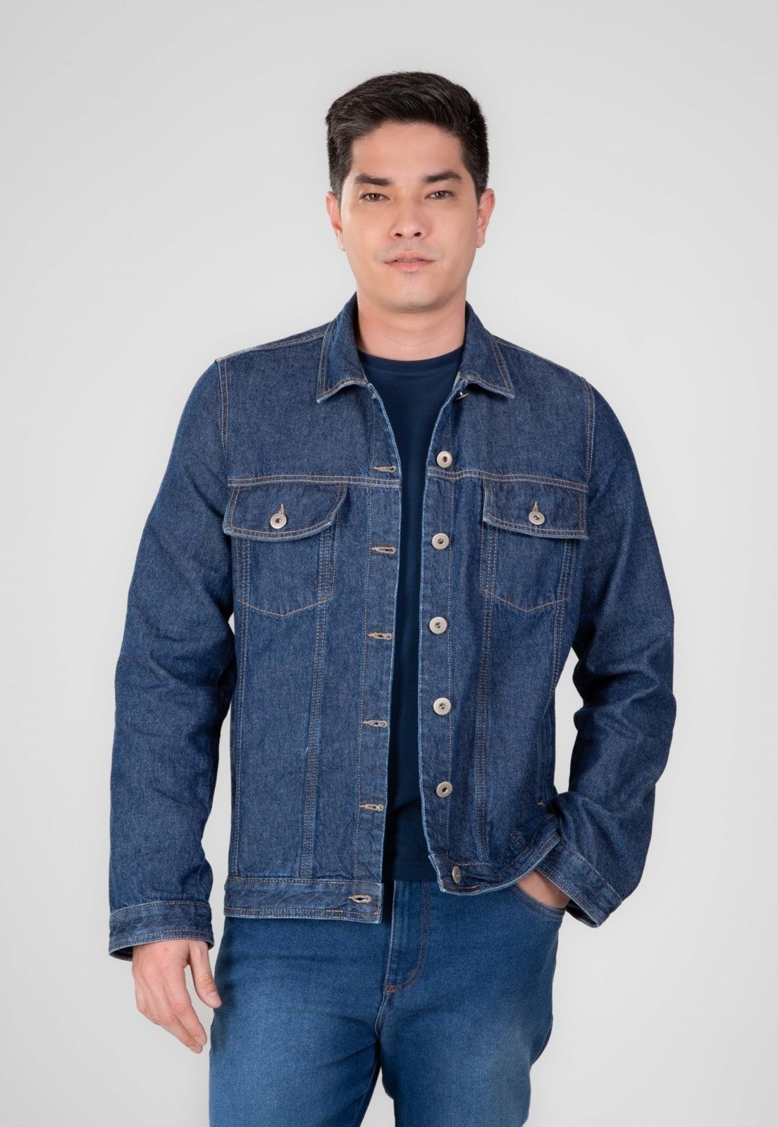 Vista 3 Jaqueta Jeans Traymon Stonada Com Bolsos Blue Black azul marinho blue Traymon azul marinho blue