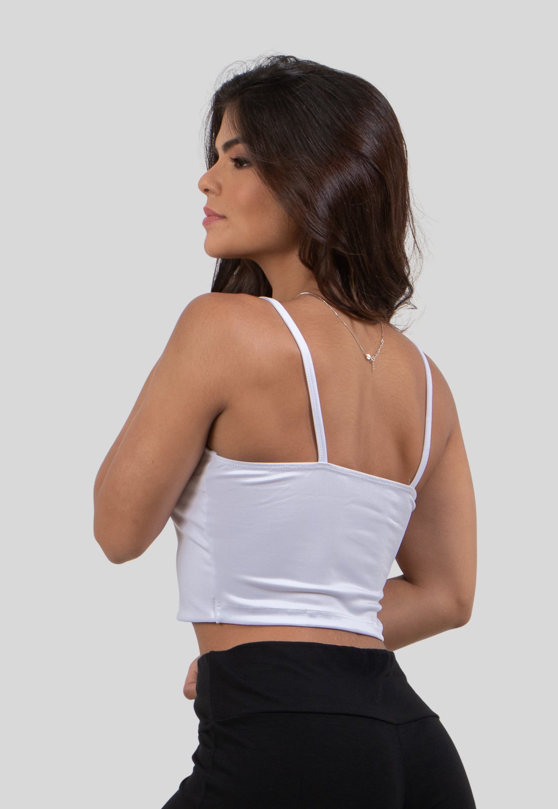 Vista 3 Blusa Cropped Alcinha Diluxo Reto branco Diluxo branco