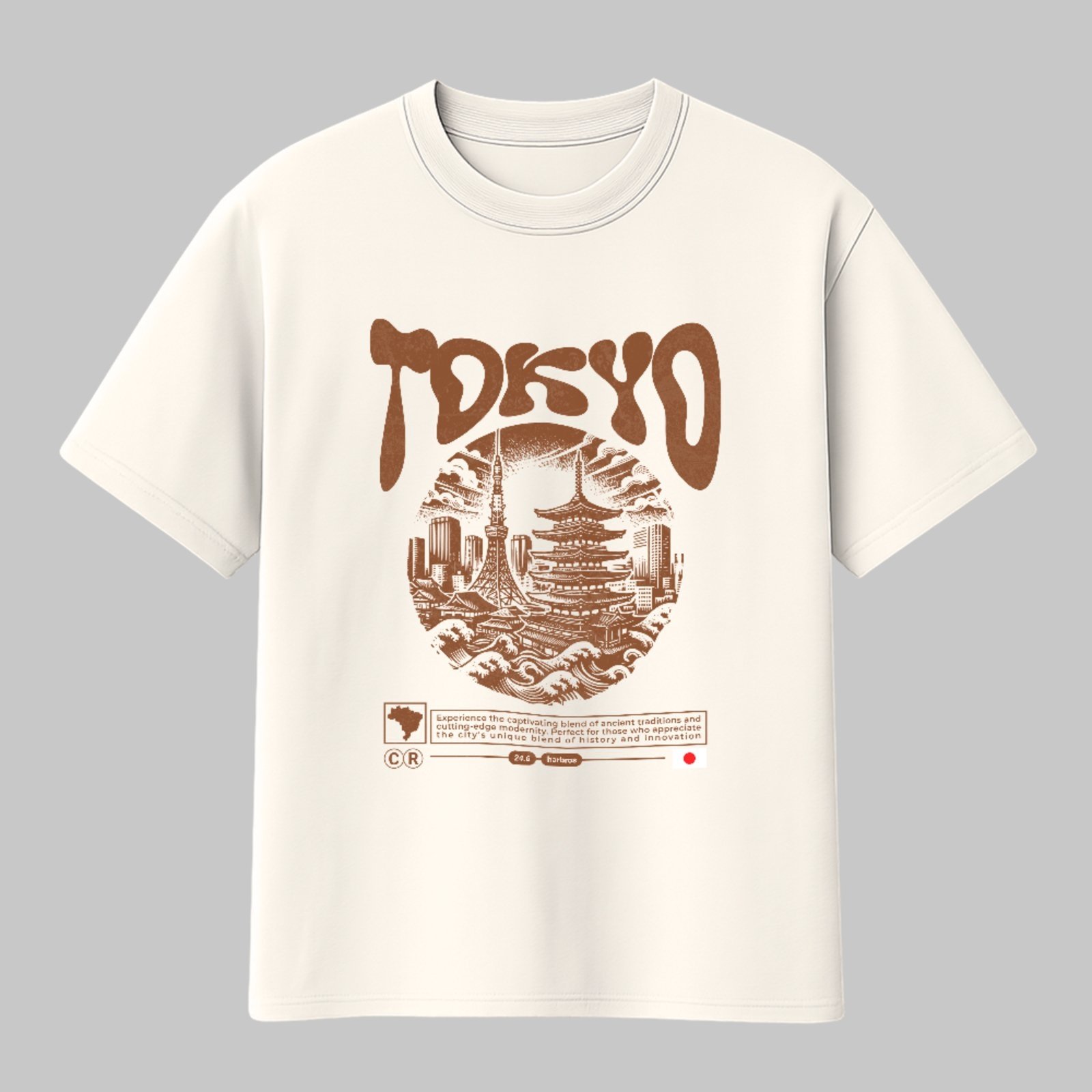 Camiseta Básica Tokyo Japan Streetwear Vintage Oriental Unissex Off White