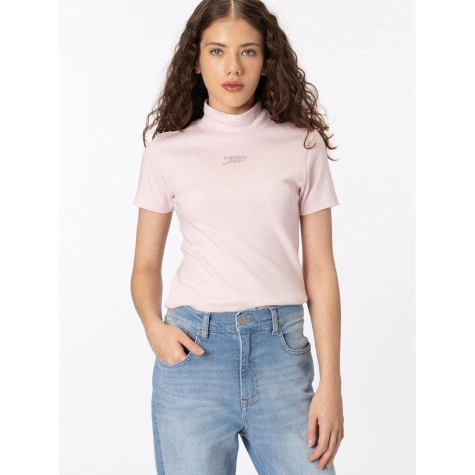 Camiseta Super Slim com Aplicação Metalizada Rosa