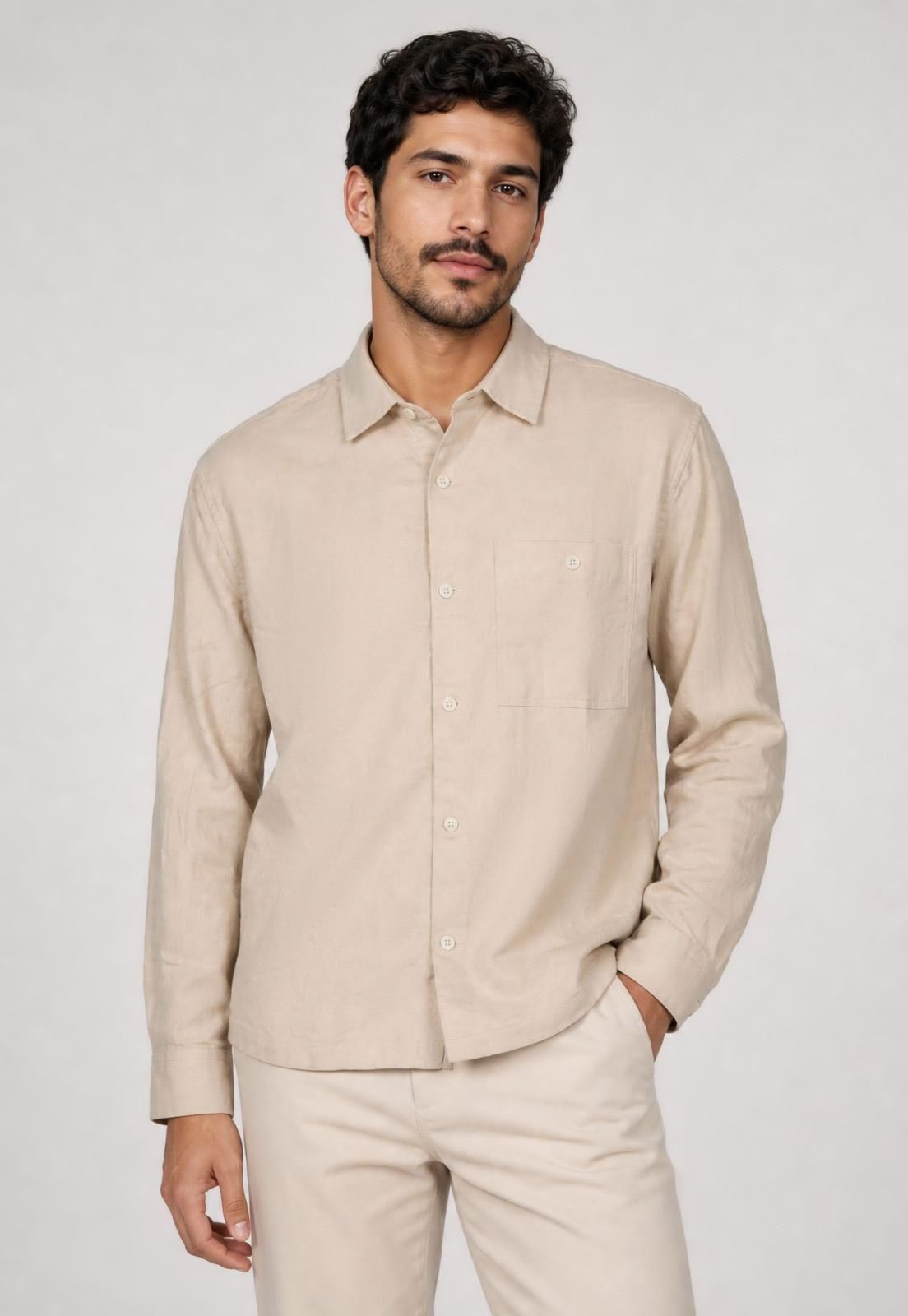 Camisa Masculina GAP Manga Longa Pocket Bege