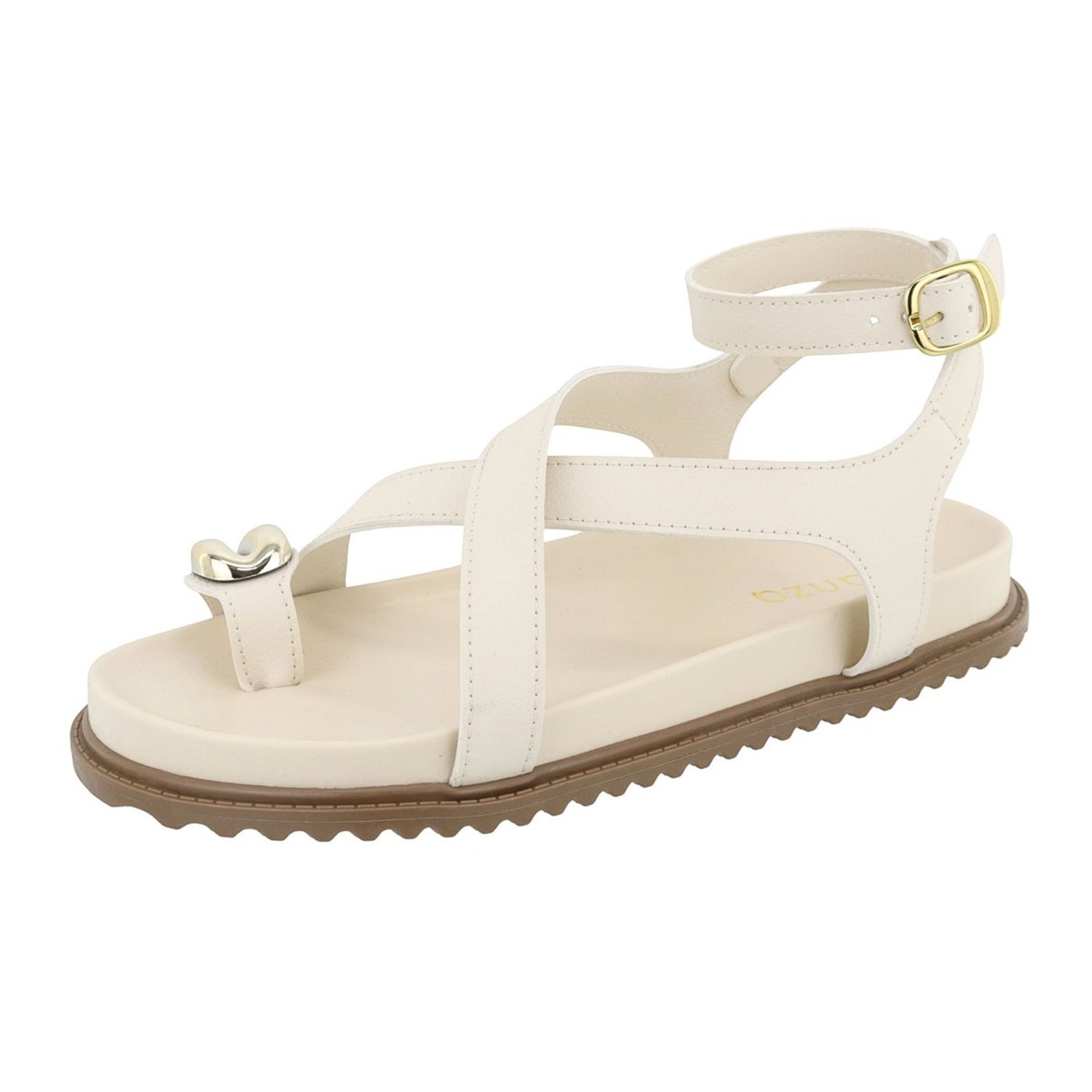 Sandália Papete Flat Anel de Dedo Anatômica Estilosa Verão Boho Chic Off White