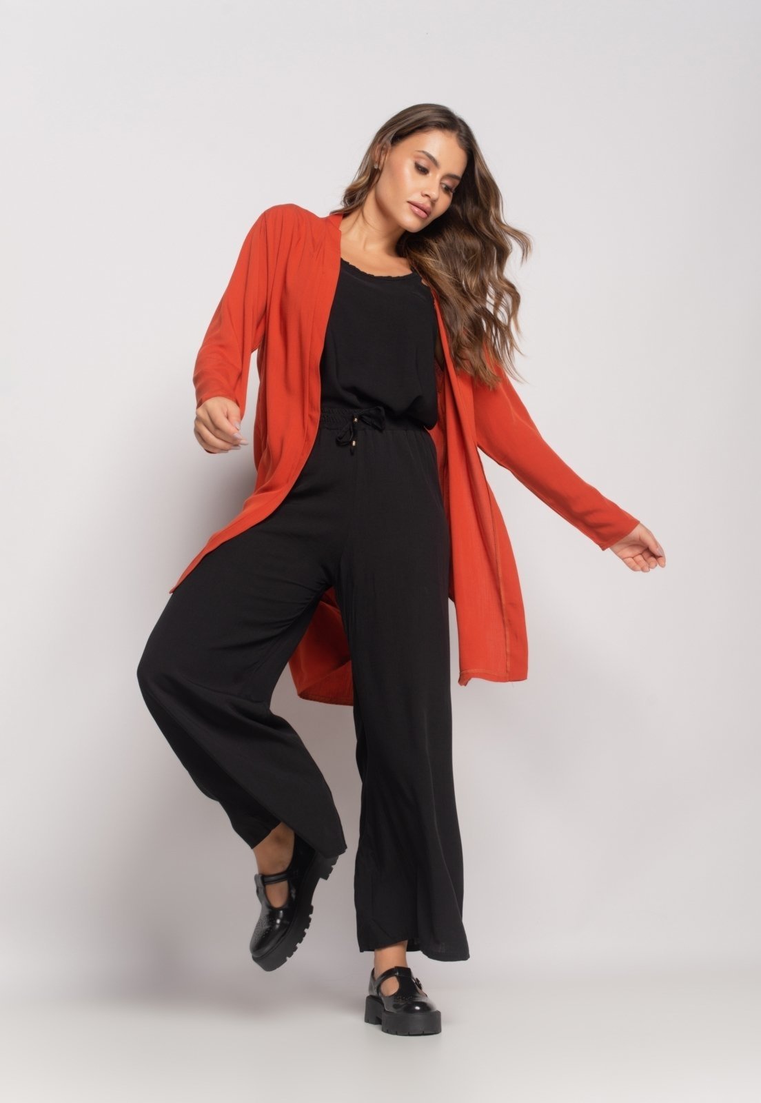 Kimono Manga Longa Viscolinho Salvatore Fashion laranja