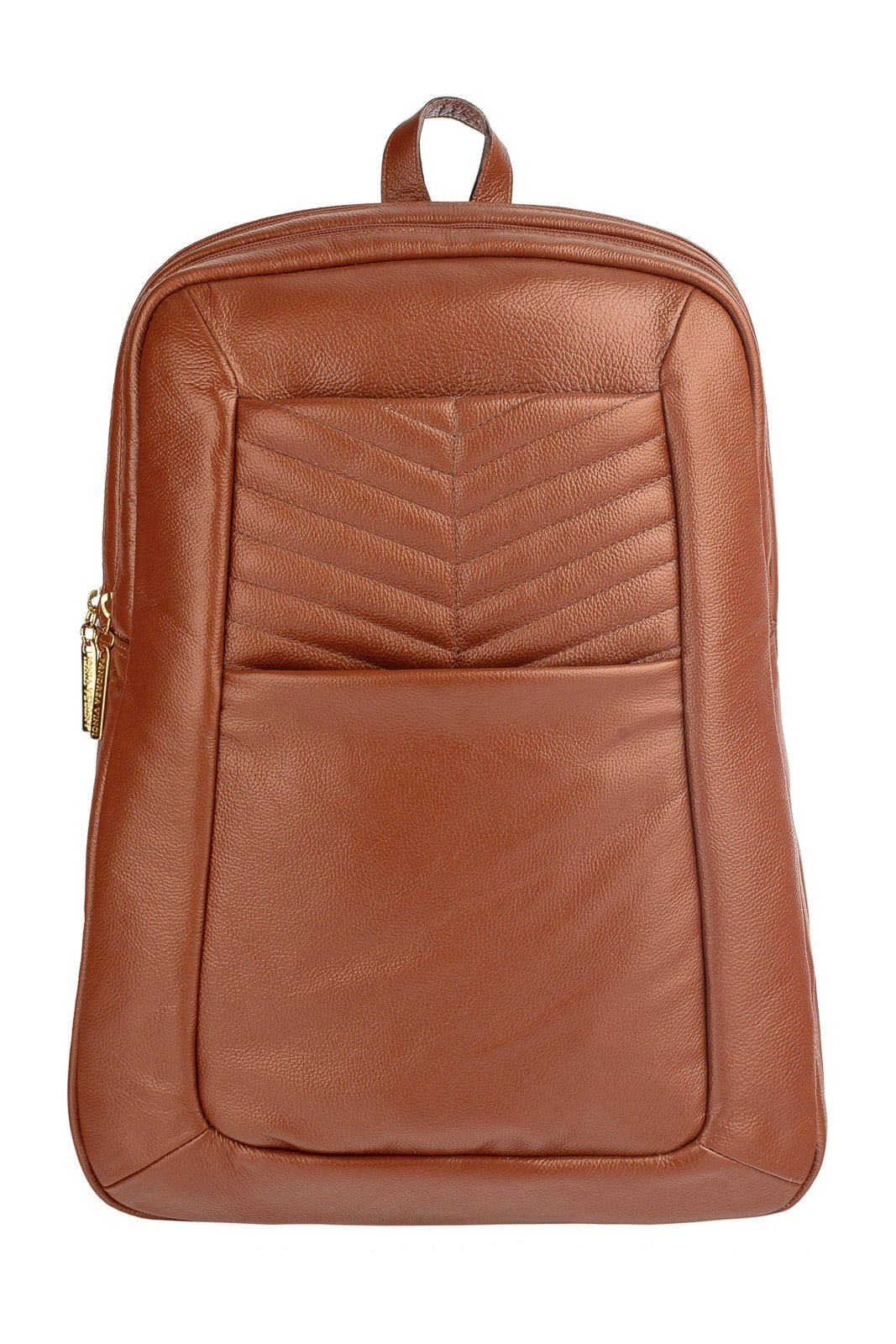 Mochila de couro grande liso slim Patricia - Whisky