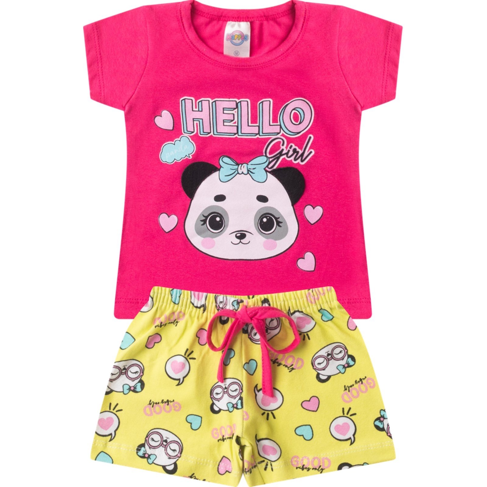 Vista 2 Infantil - Conjunto Feminino Meia Malha/Suplex Hello ROSA AZUL KIDS ROSA AZUL KIDS rosa