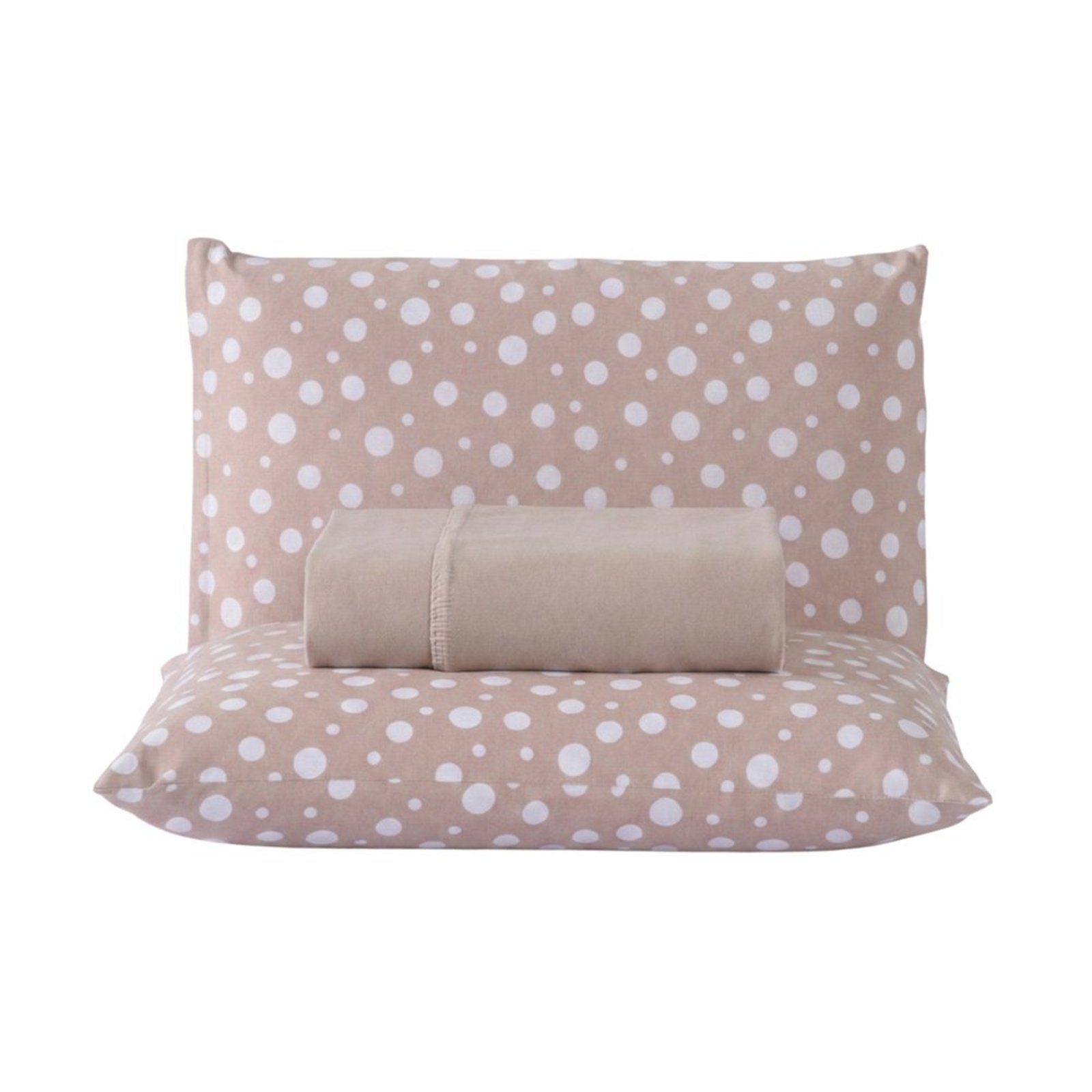 Jogo de Cama Lençol Solteiro Poá 100% Algodão Bege Estampado Bolinha Toque Macio 2 Peças