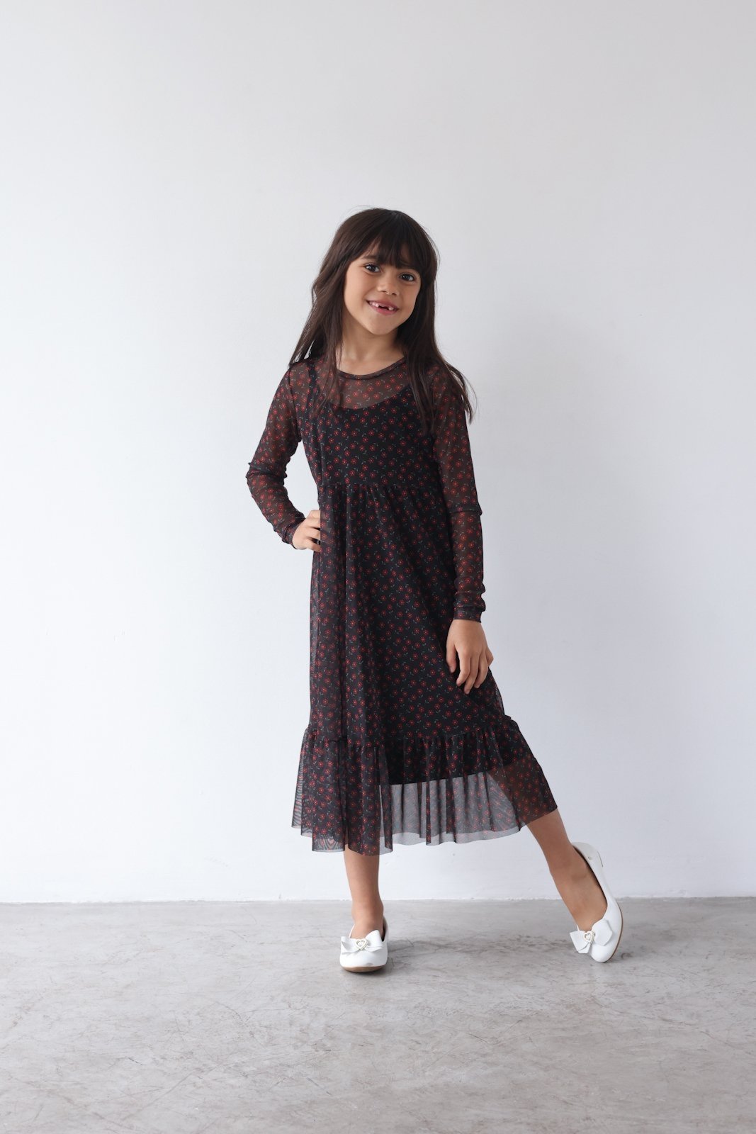 Infantil - Vestido Aura Carolina Floral Mini Preto