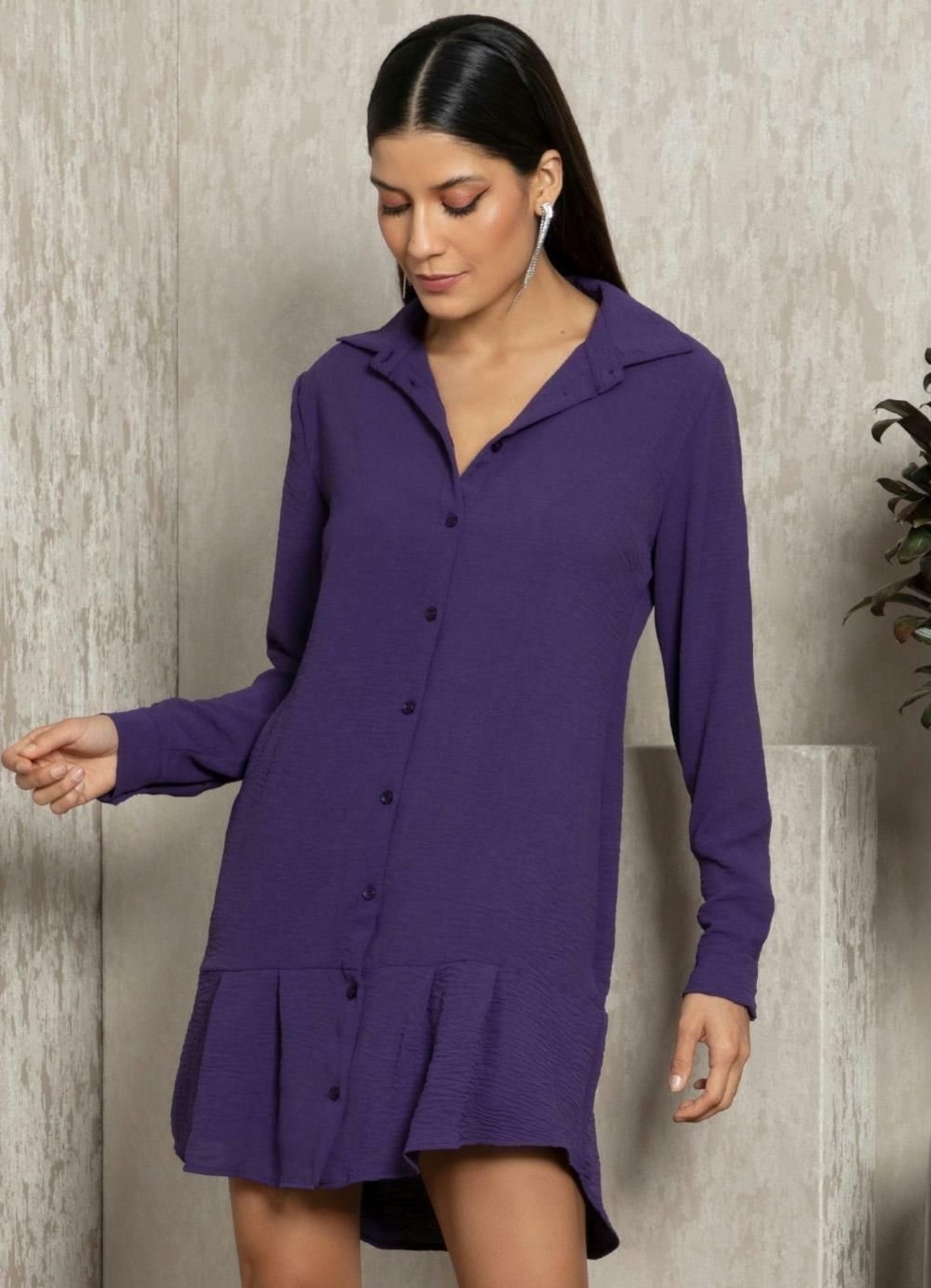 Vestido Chemise Crepe Plano Roxo Quintess
