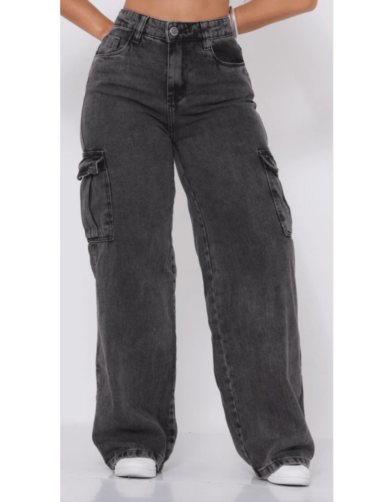 Calça Jeans Widleg Cargo Grafite CCW CENTRAL Casual e Confortavel Ideal Dia a Dia Preto