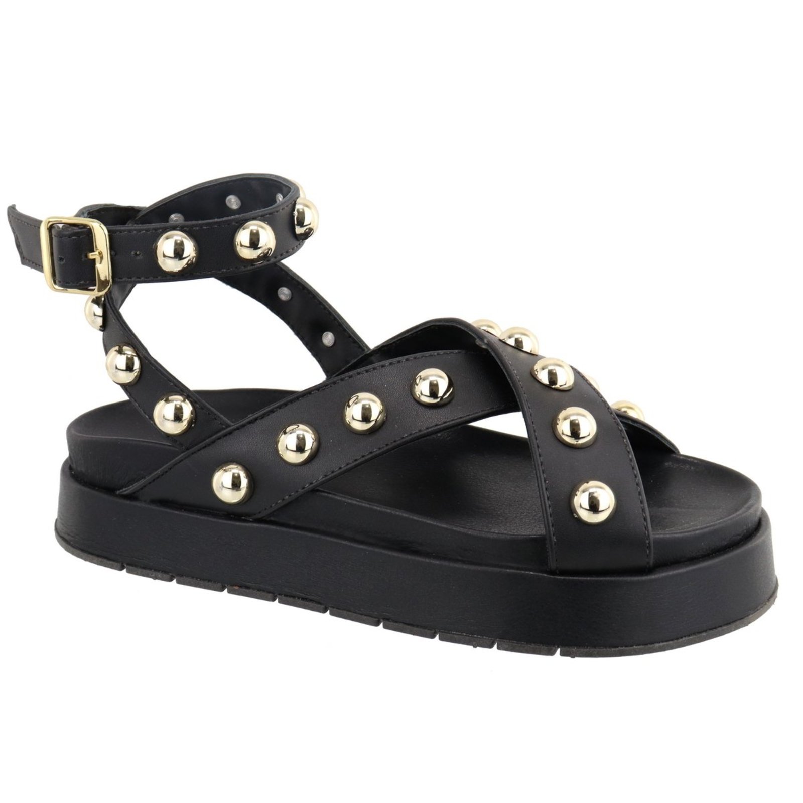 Sandália Papete Flatform Sola Alta Bolinhas Lançamento Preta