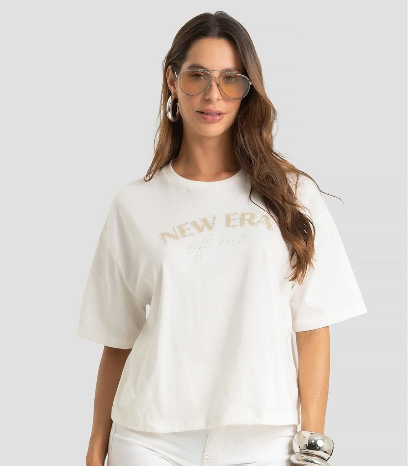 Camiseta Feminina Em Meia Malha Com Estampa Dianna Bege