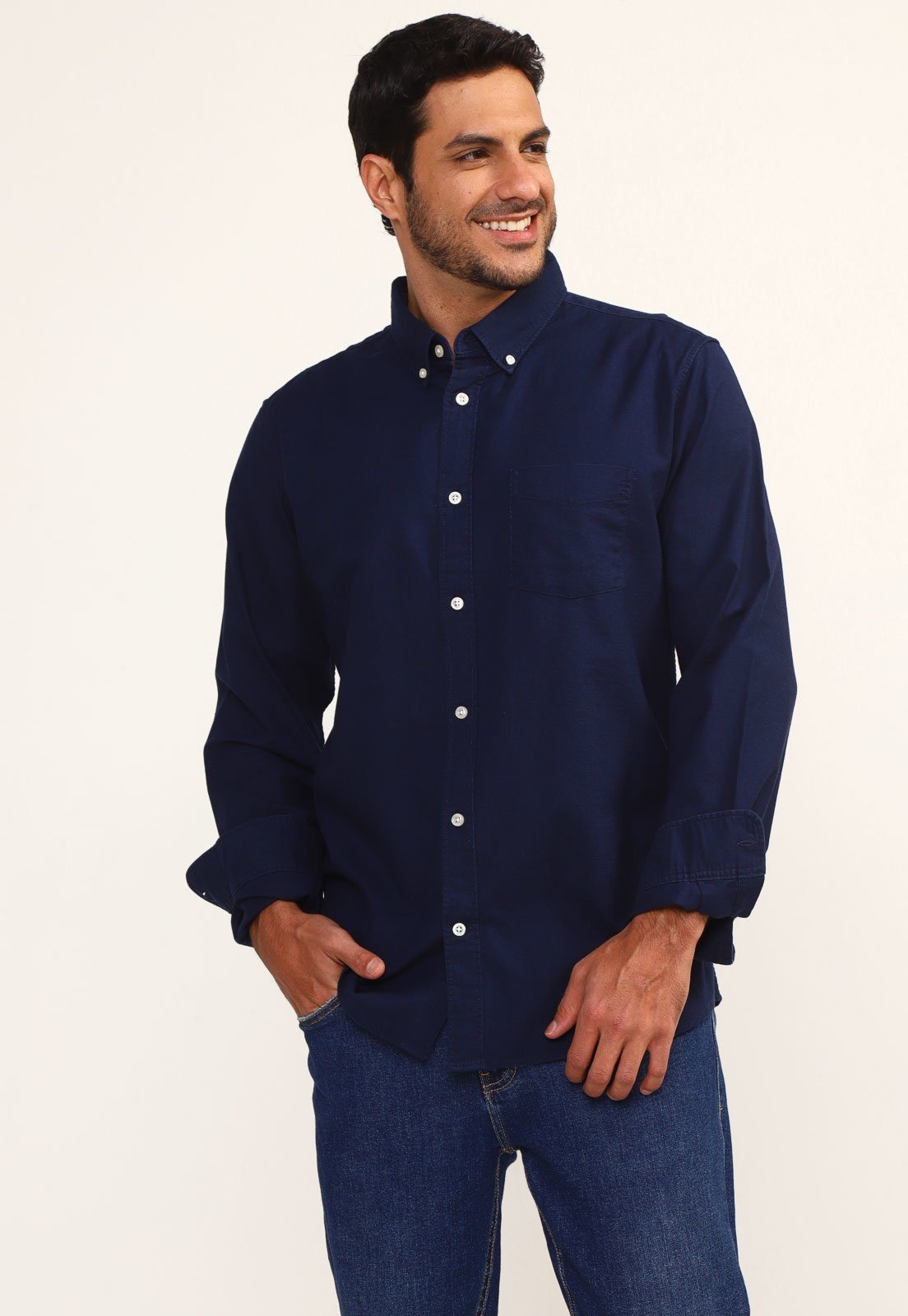 Camisa GAP Reta Bolso Azul-Marinho