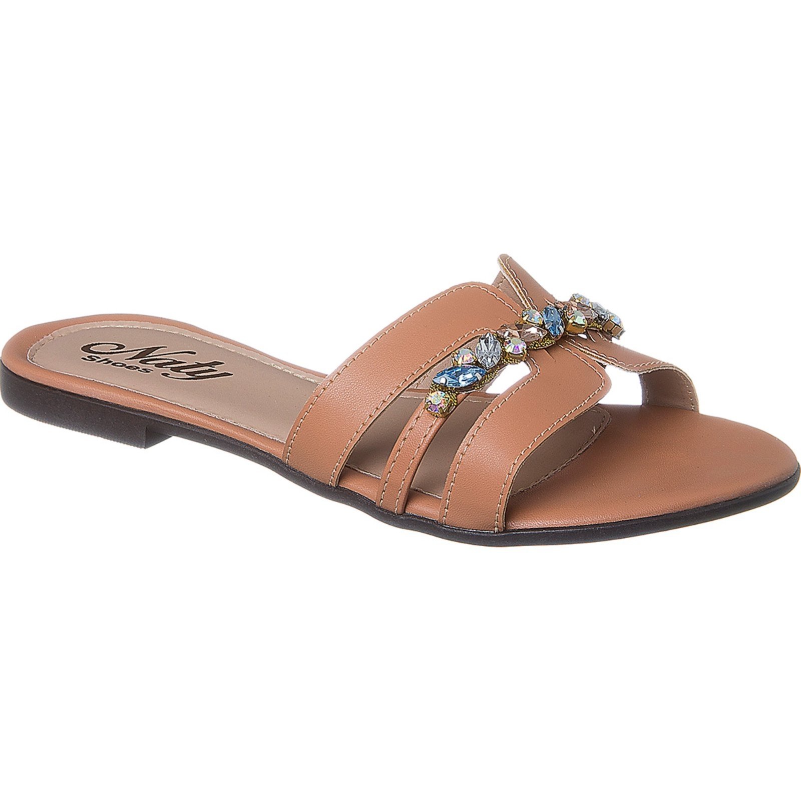 Sandália Rasteira H Rosado Naty Shoes Flat Feminina Pedraria Frutacor 804