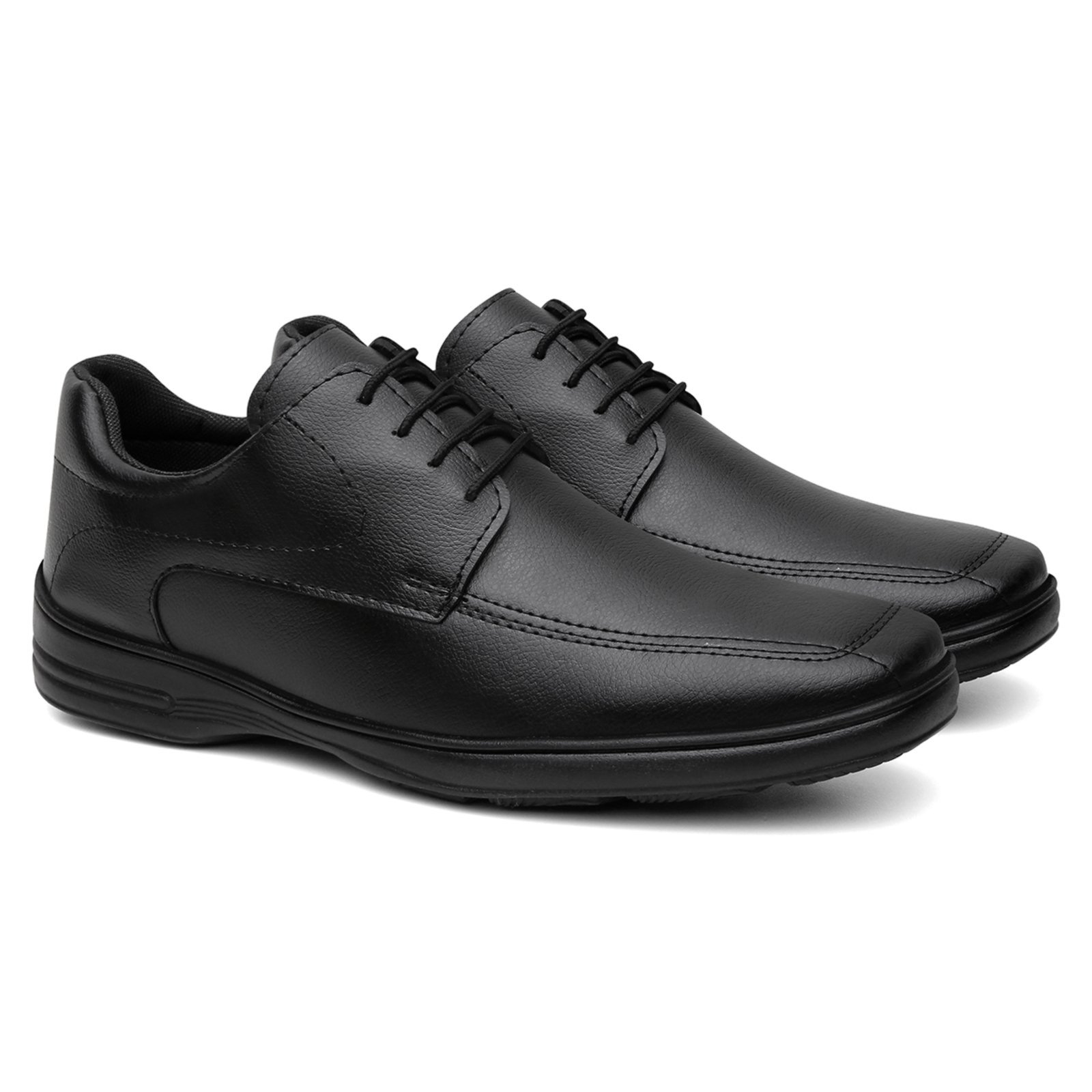 Sapato Masculino Conforto Anna Andrade Casual Macio Bico Quadrado Social Amarrar Tendência Preto