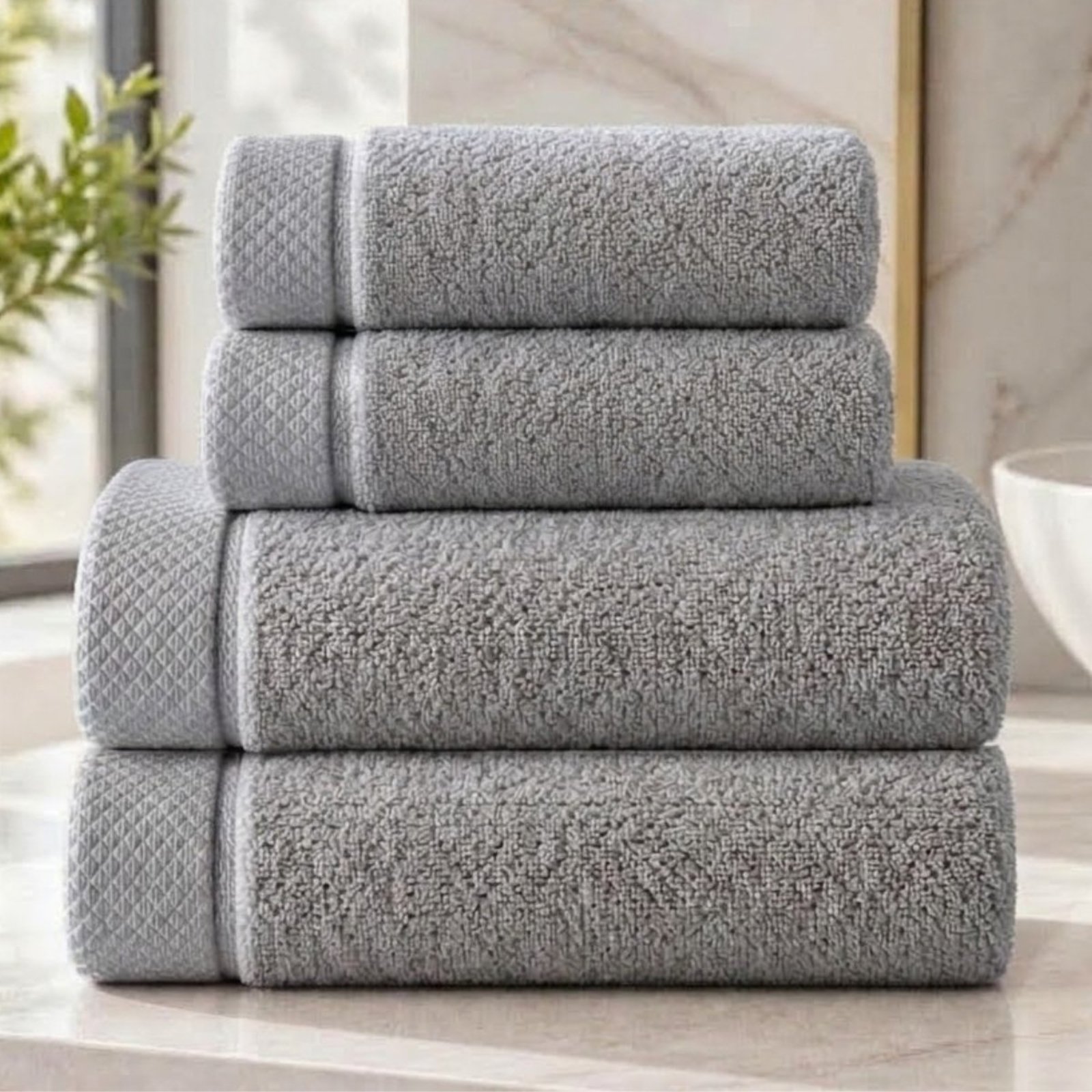 Jogo 4 Toalha Banho Rosto Kacyumara Algodão Macia Alta Absorção Star Cotton Silver Cinza