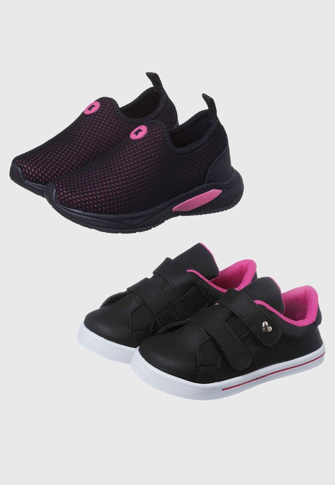 Infantil – Kit 2 Pares Tênis Calce Facil Menina Preto Pink K Telinha e Casual Preto tep