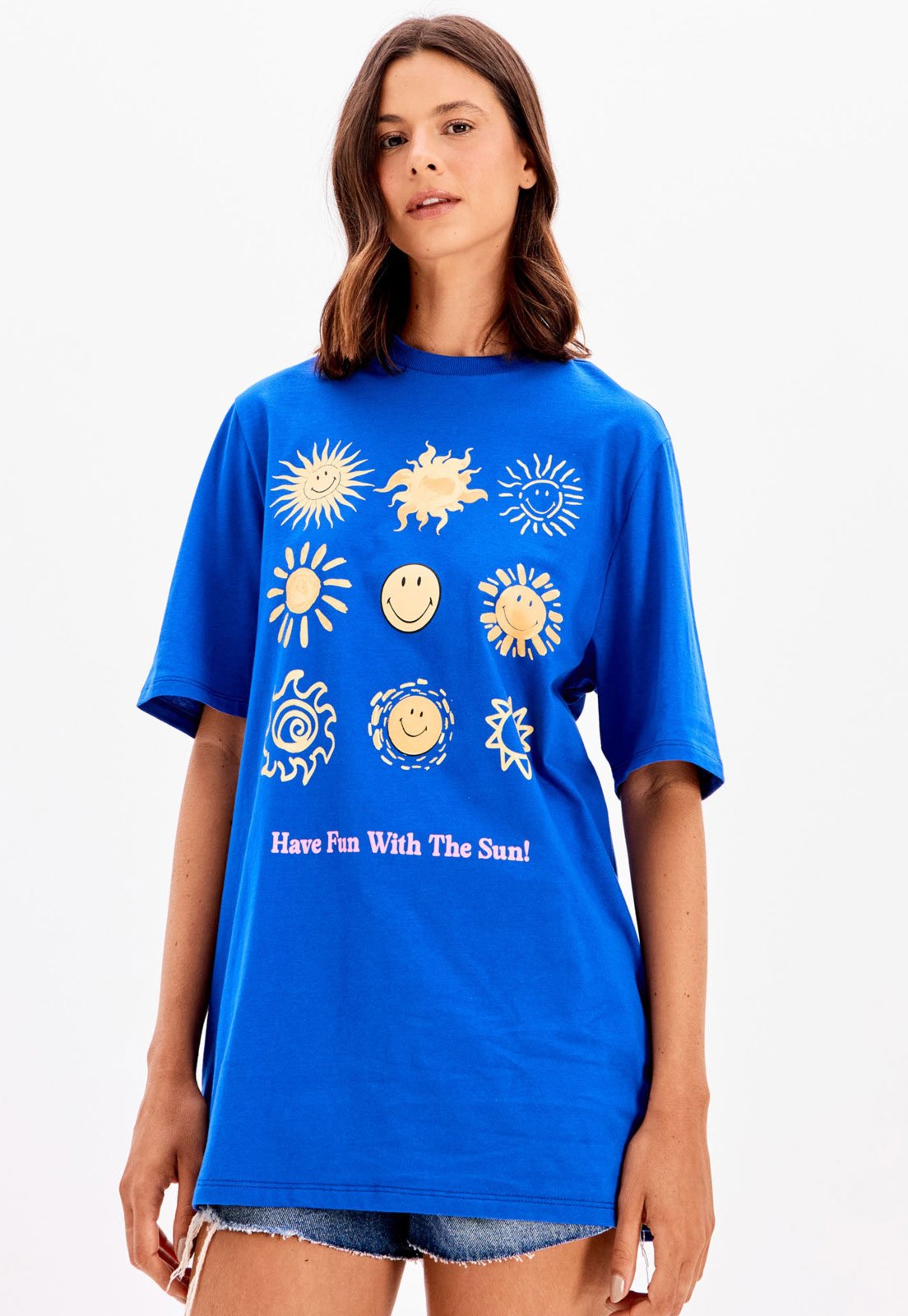 Camiseta My Favorite Oversized Alongada Azul