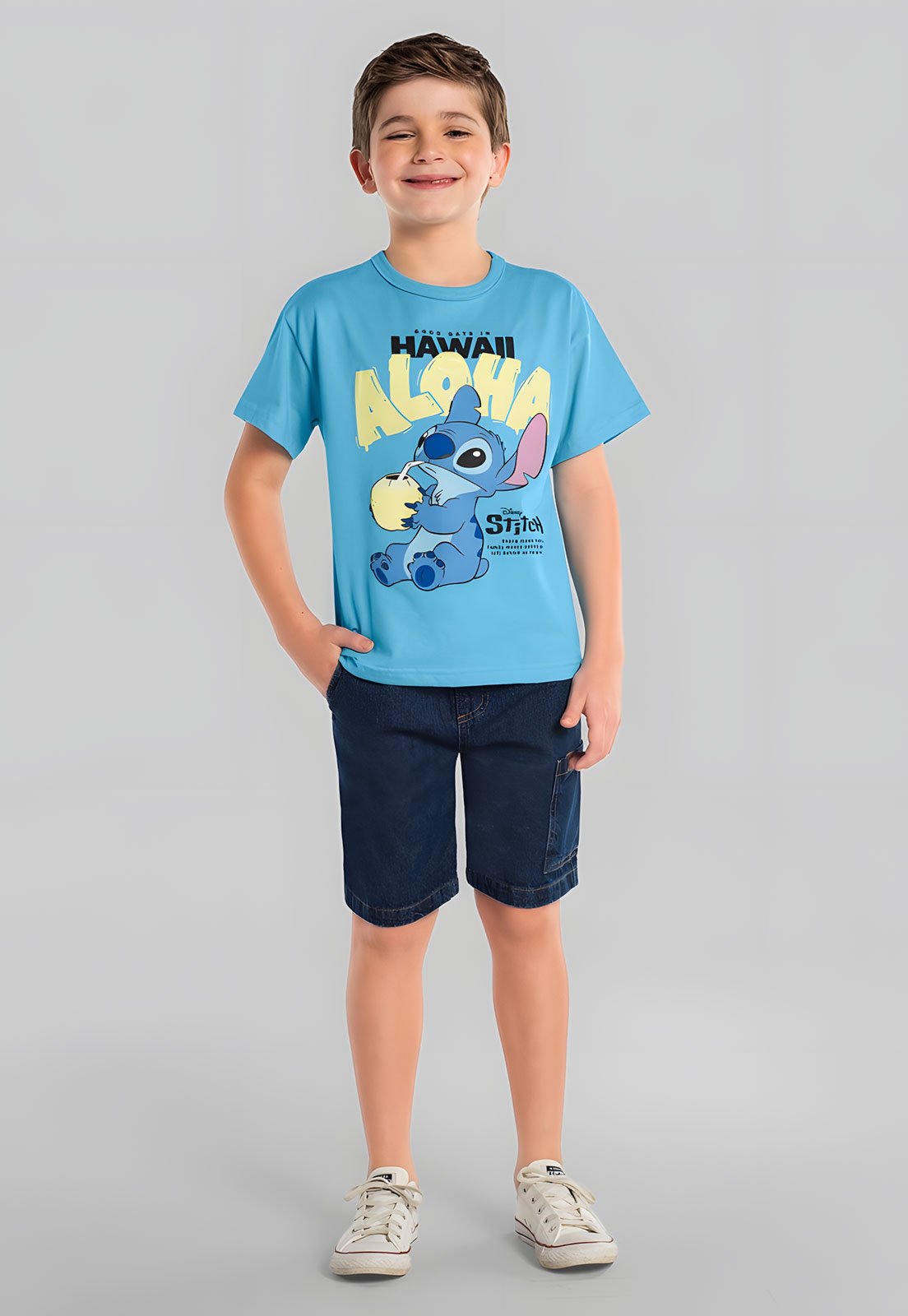 Infantil - Camiseta Brandili Stitch Azul