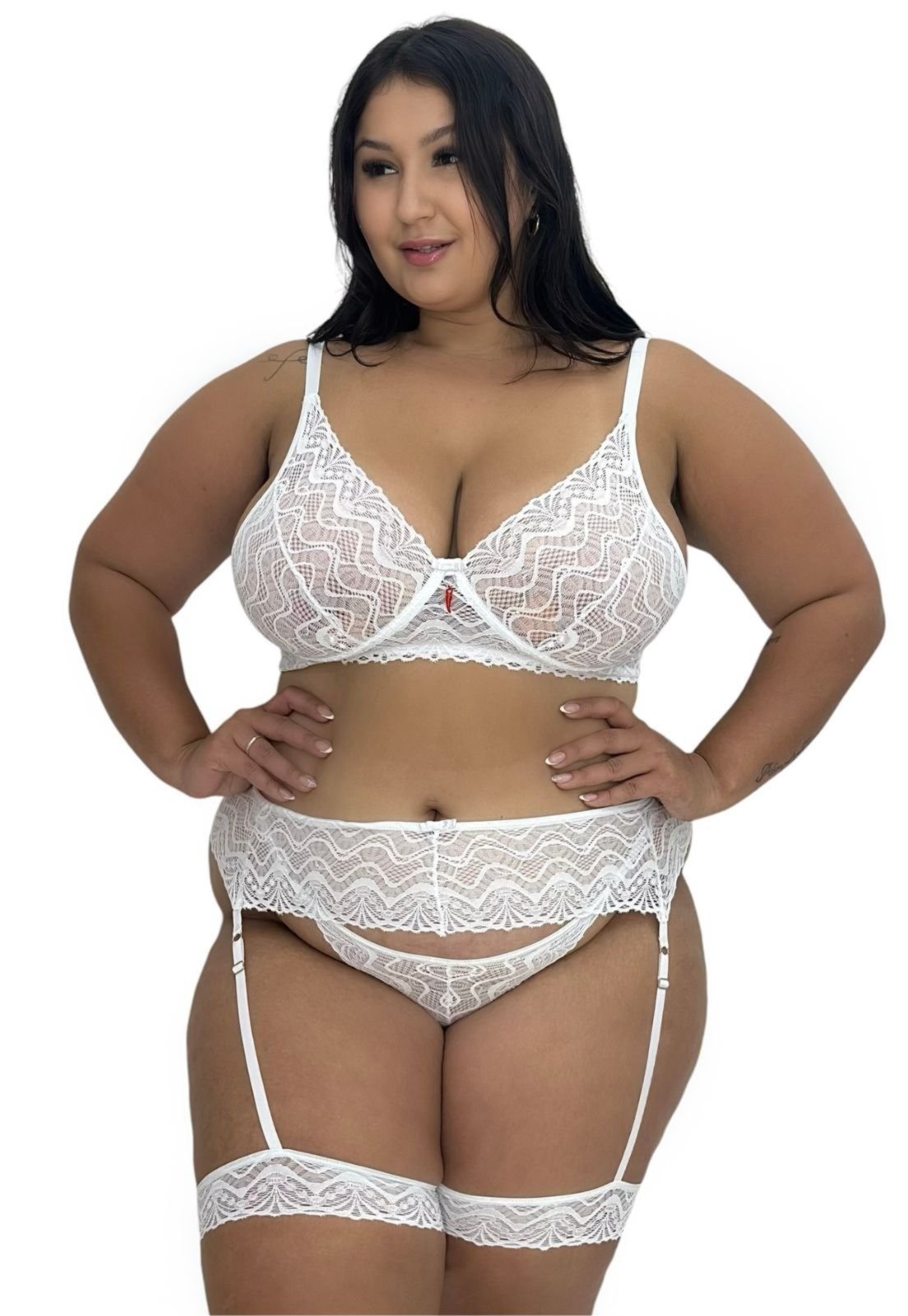Conjunto Lingerie Sutiã sem Bojo e Perneira Sensual Terra e Mar Plus Branco