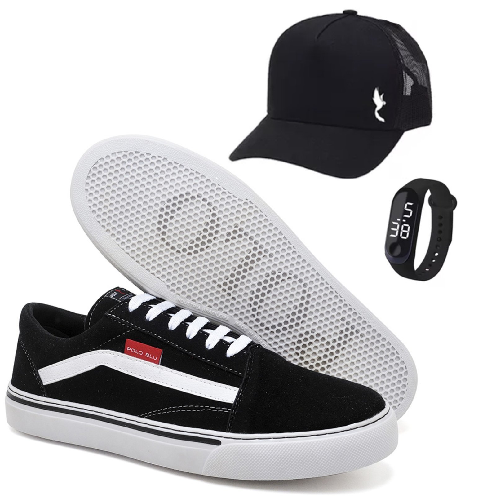 Tenis sapatenis Polo Blu acompanhado Bone e relógio digital do 37 ao 44