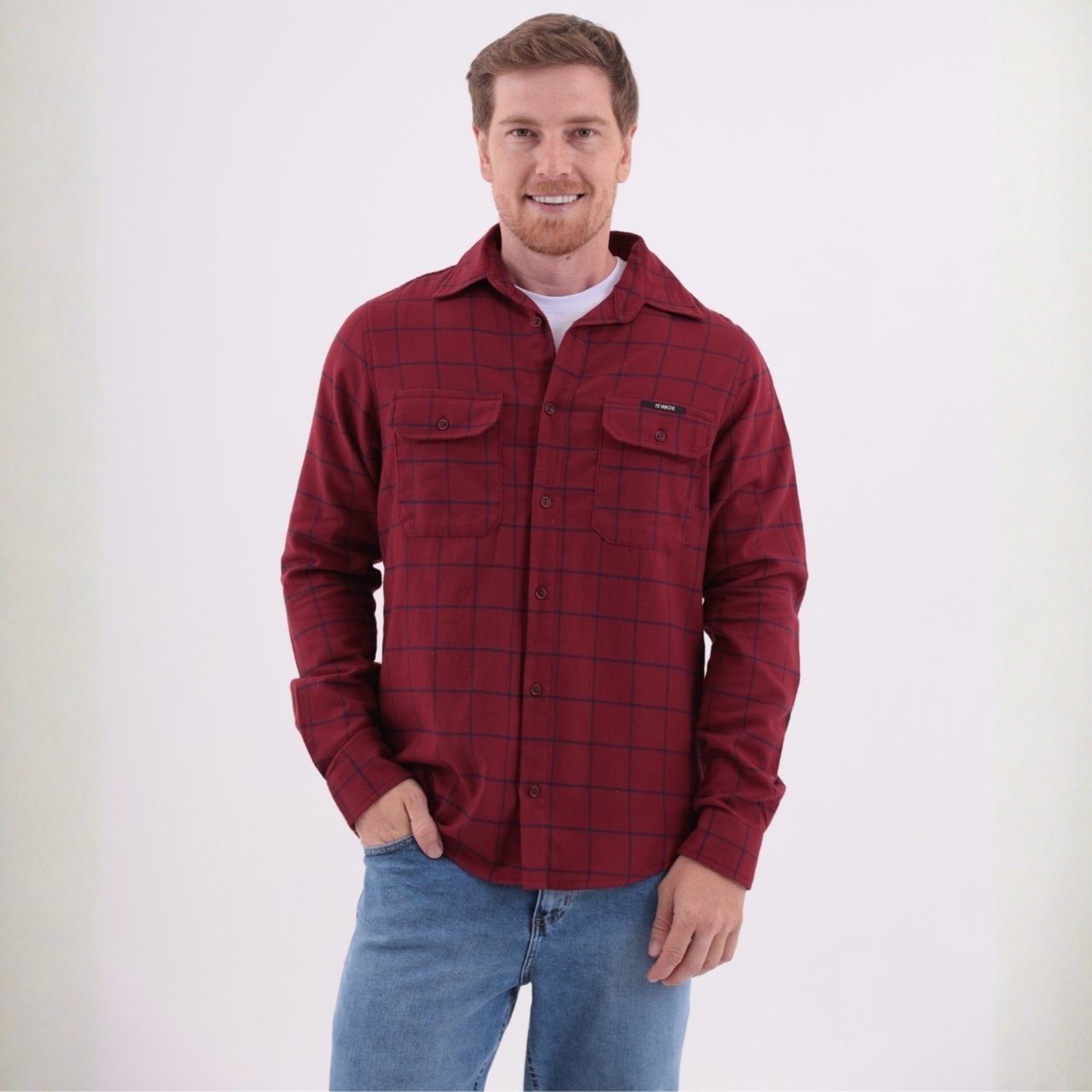 Camisa Xadrez Manga Longa Bolsos Com Lapela Masculino Revanche Tuvalu