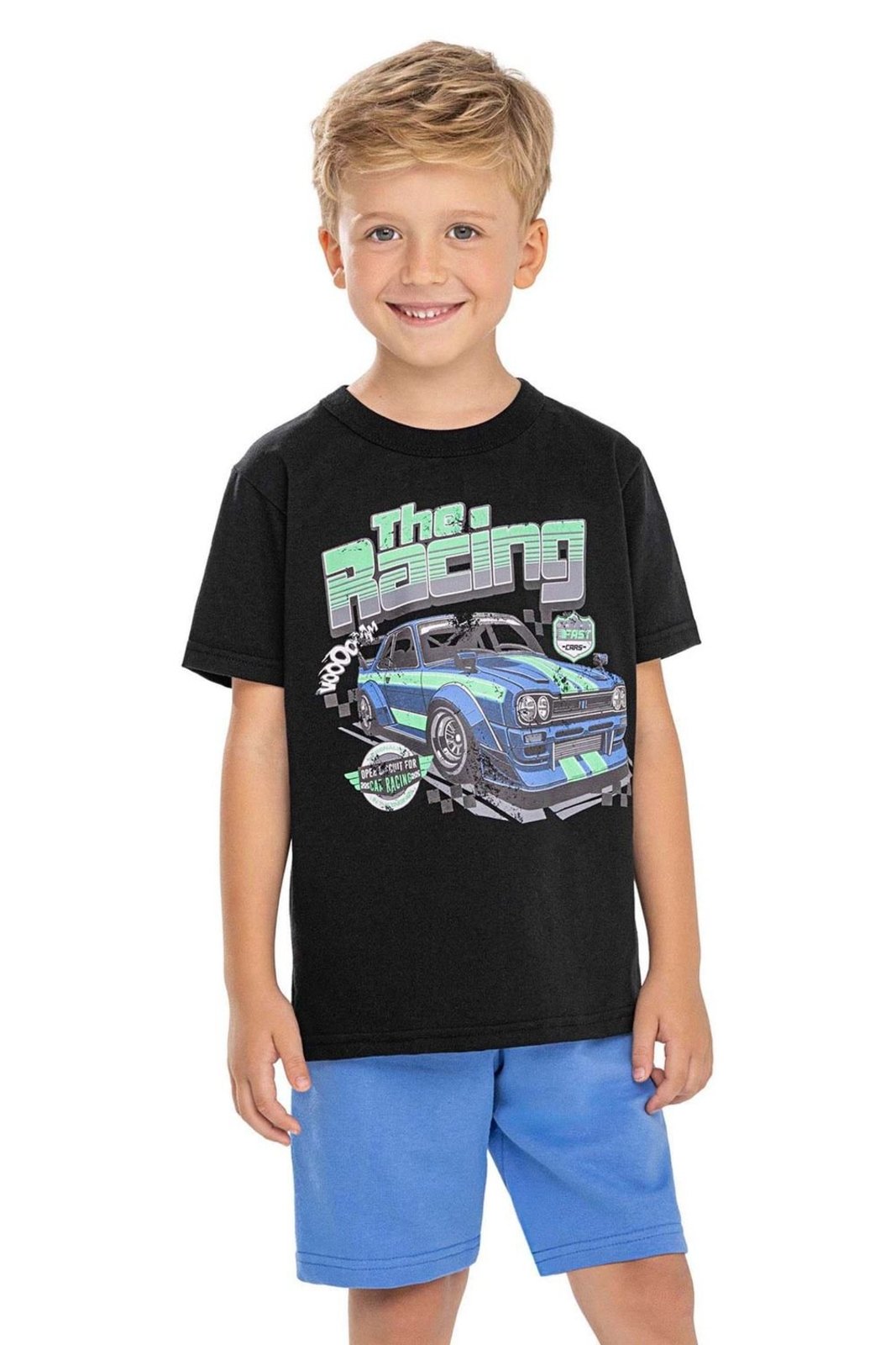 Infantil - Conjunto Curto Menino Estampa Elian Preto