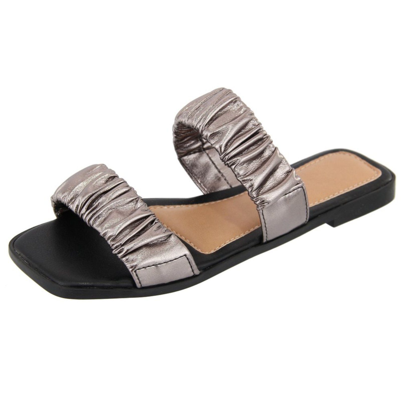 Rasteira Sandália Enrrugada Flat Prata VelhoCobre Kuento Shoes