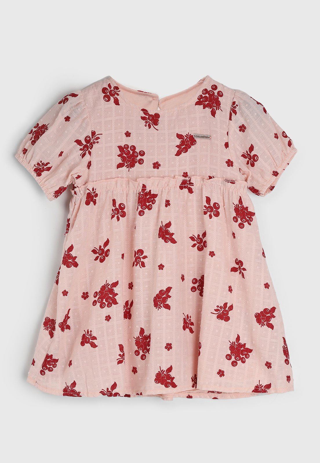 Vestido Colorittá Curto Texturizado Estampa Frutas Rosa