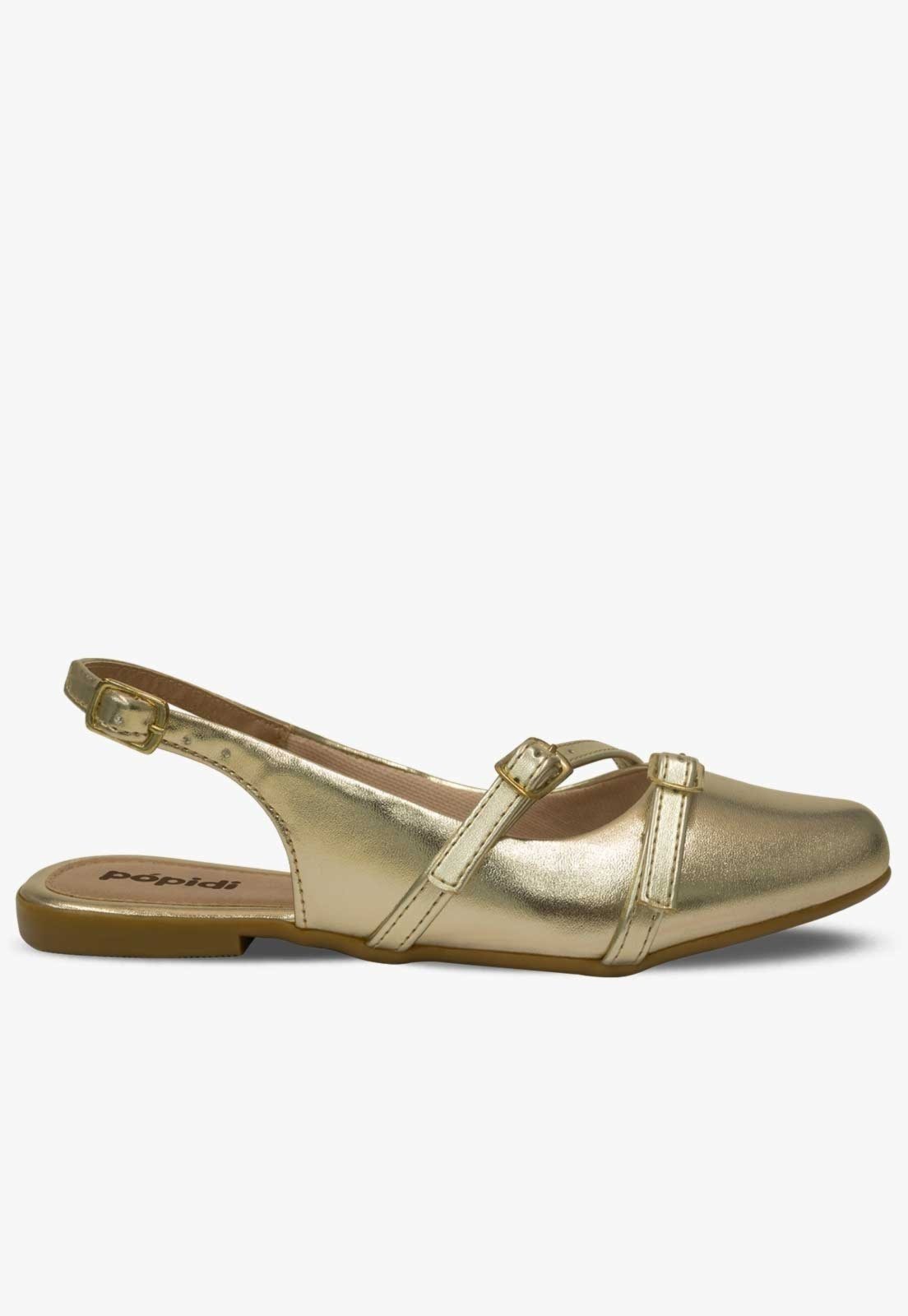 Vista 3 Infantil - Sapatilha Slingback Bico Fino Feminina Pópidi Menina Pópidí dourado