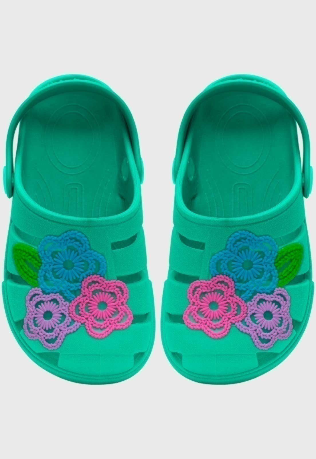 Infantil – Sandalia Babuche Pópidi Menina Flores Verde