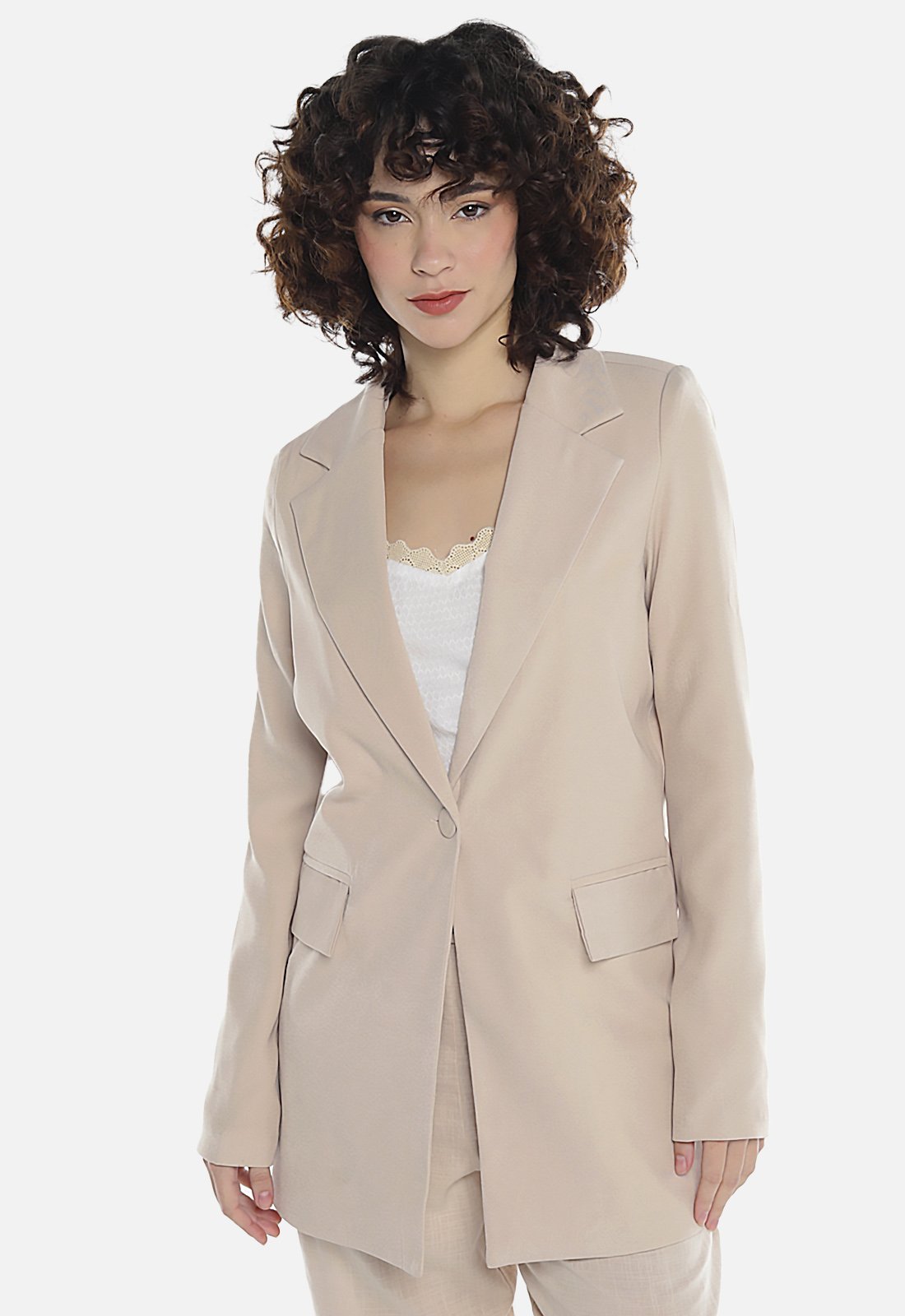 Vista 3 Blazer Feminino Longo Alfaiataria com Bolsos SOB caramelo SOB caramelo