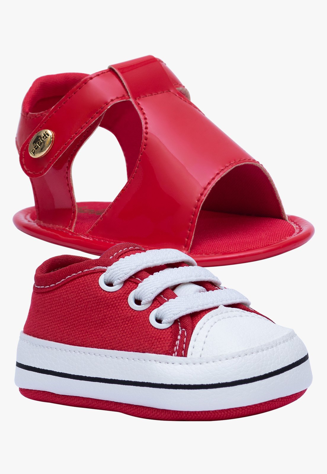Infantil - Kit Tenis Star e Sandalia Pópidi Menina Recem Nascido Vermelho
