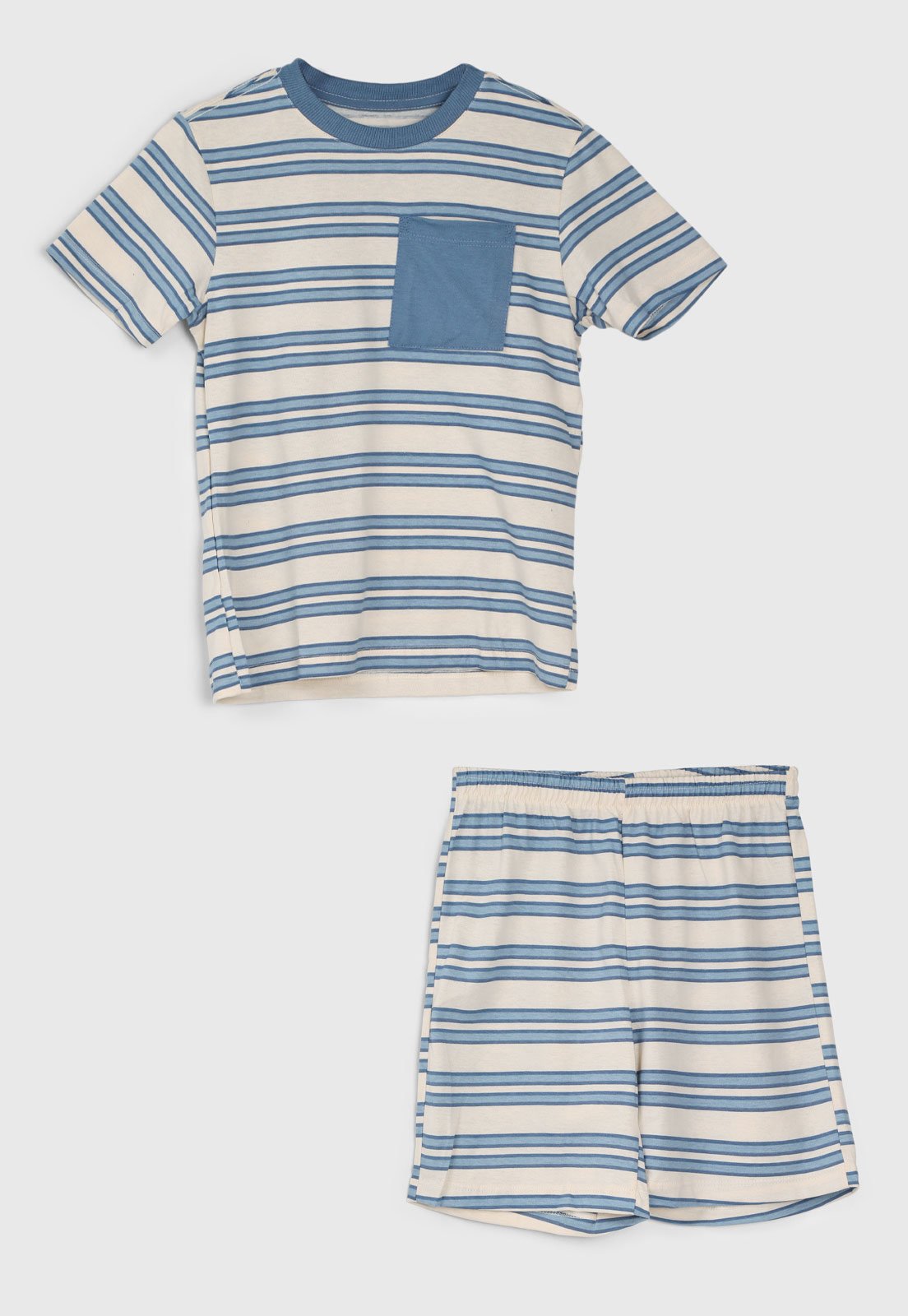 Pijama Curto Hering Listrado Bege