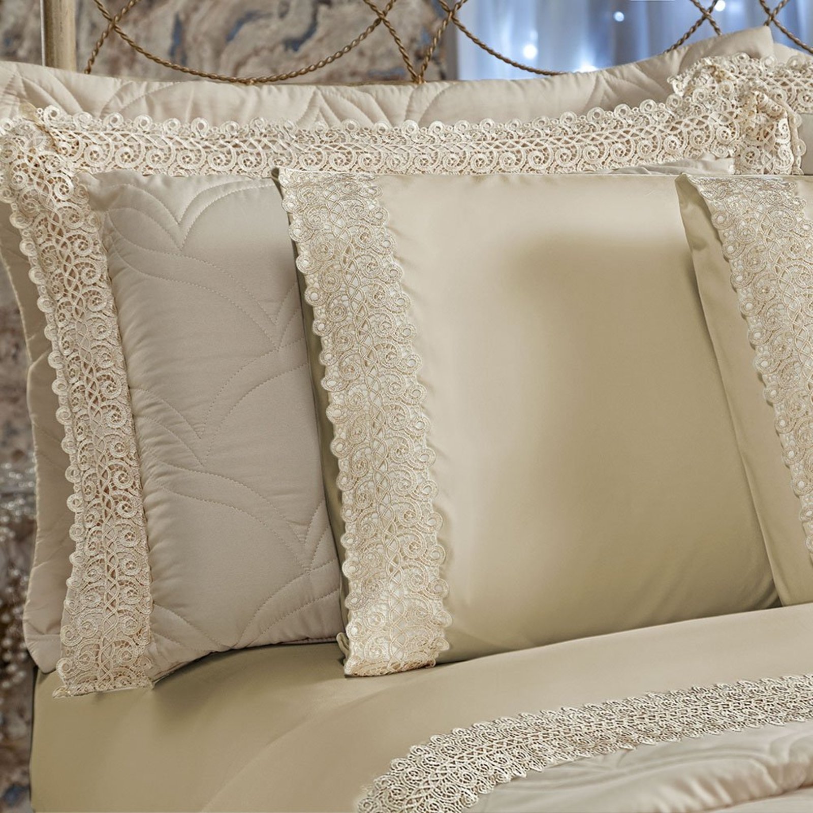 Jogo de Cama Lençol Queen Classico Grippir 400 Fios - Bege - 100% Poliéster